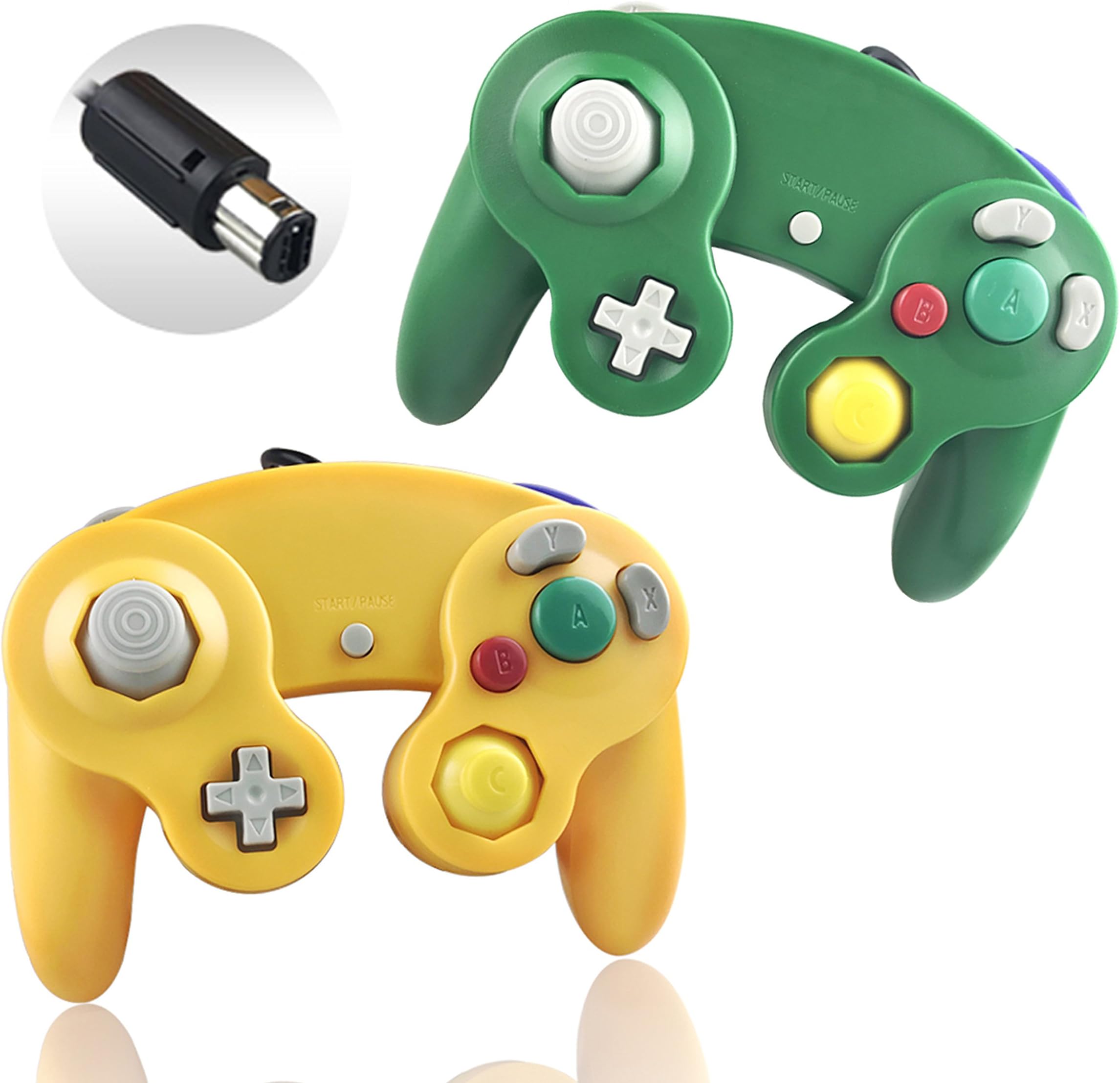 Reiso 2 Packs NGC Controllers Classic Wired Controller for Wii Gamecube (Light Orange and Green)