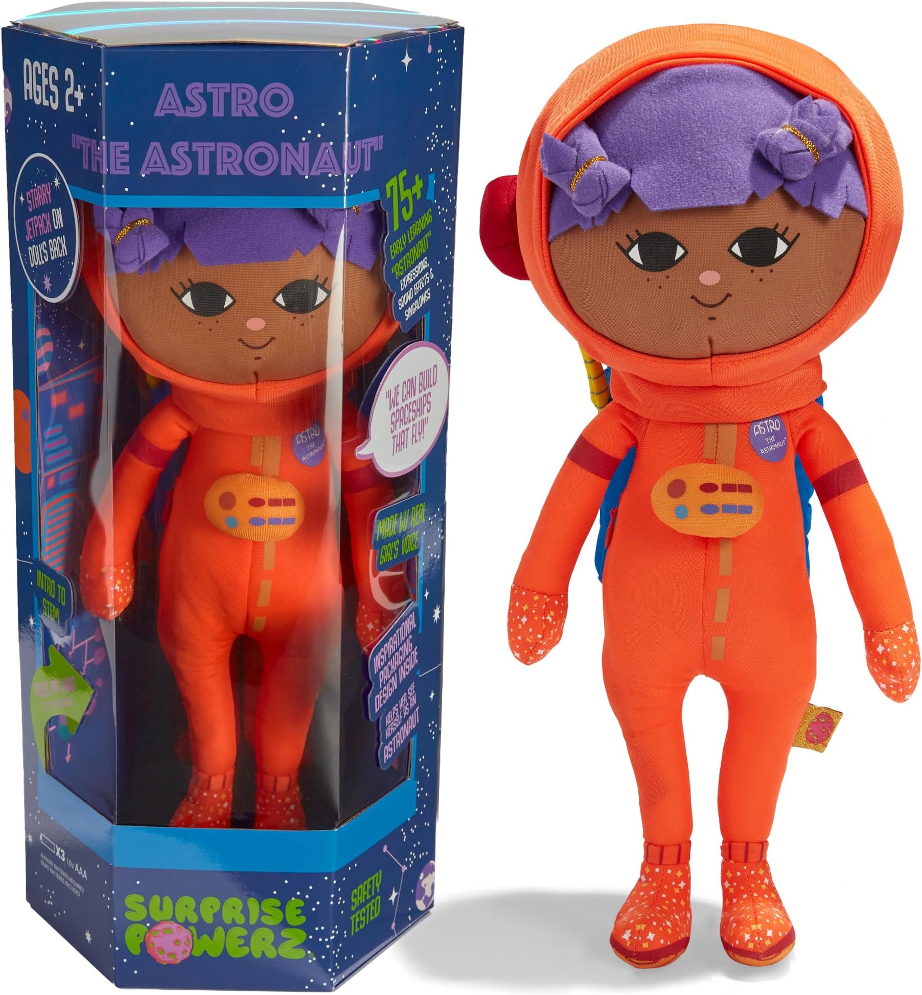 Astro The Astronaut Plush Doll Girls Toys, 15" Black Doll, Educational Play Gift, STEM Learning - 2-5 Year Old Girl Toy, Toddler & Preschool Pretend Dolls