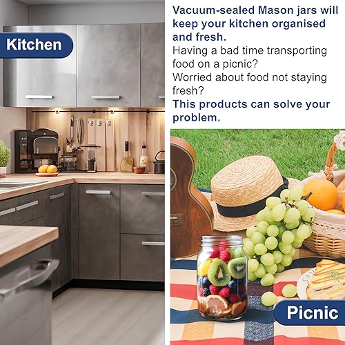 Miniatura 7 de Kit de sellador al vacío para tarros de masón, sellador eléctrico para tarros Mason de boca ancha y regular, sellador al vacío portátil para tarros,