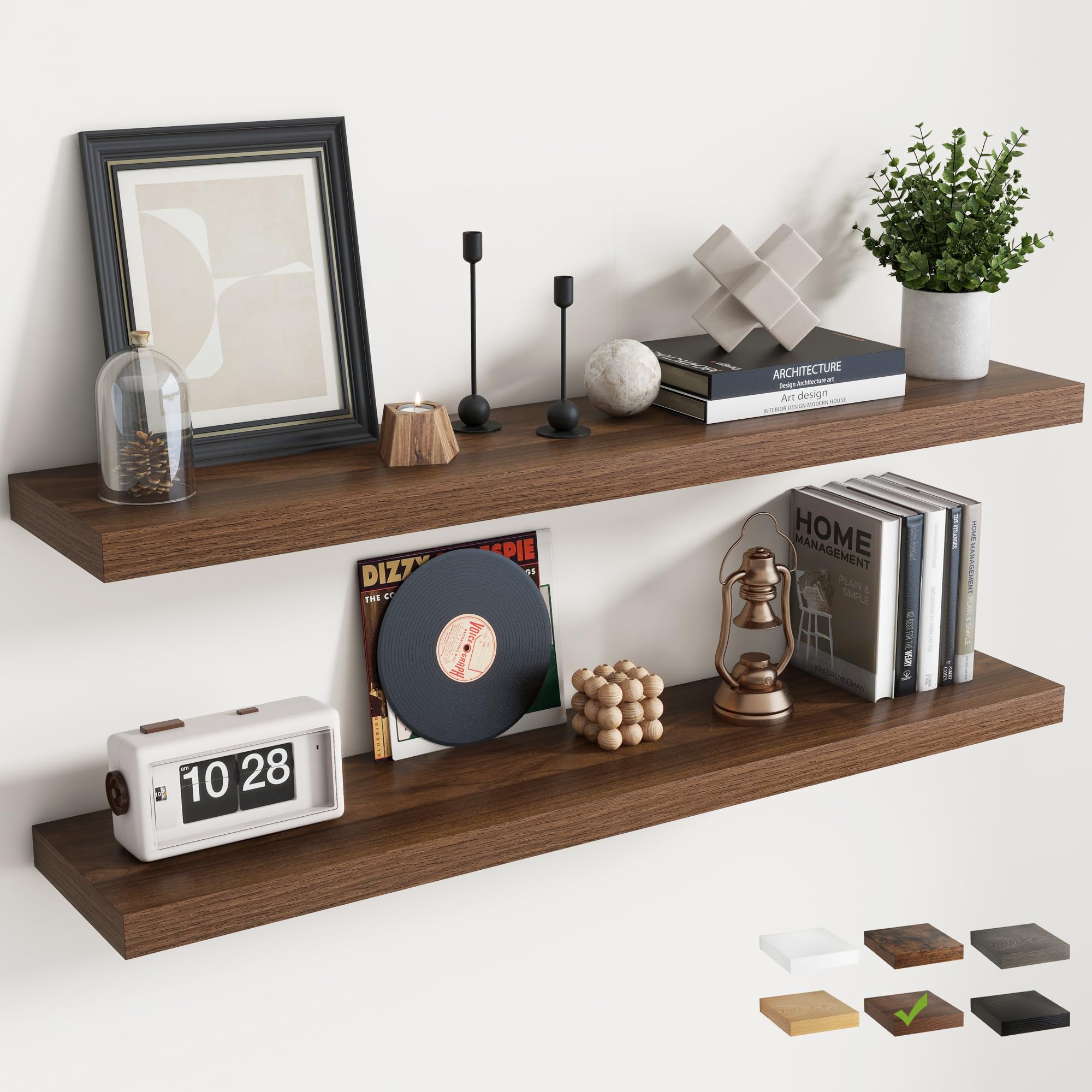 120 CM Floating Shelves, Wall Shelf, Bookshelf, Walnut Finish, 2Pcs