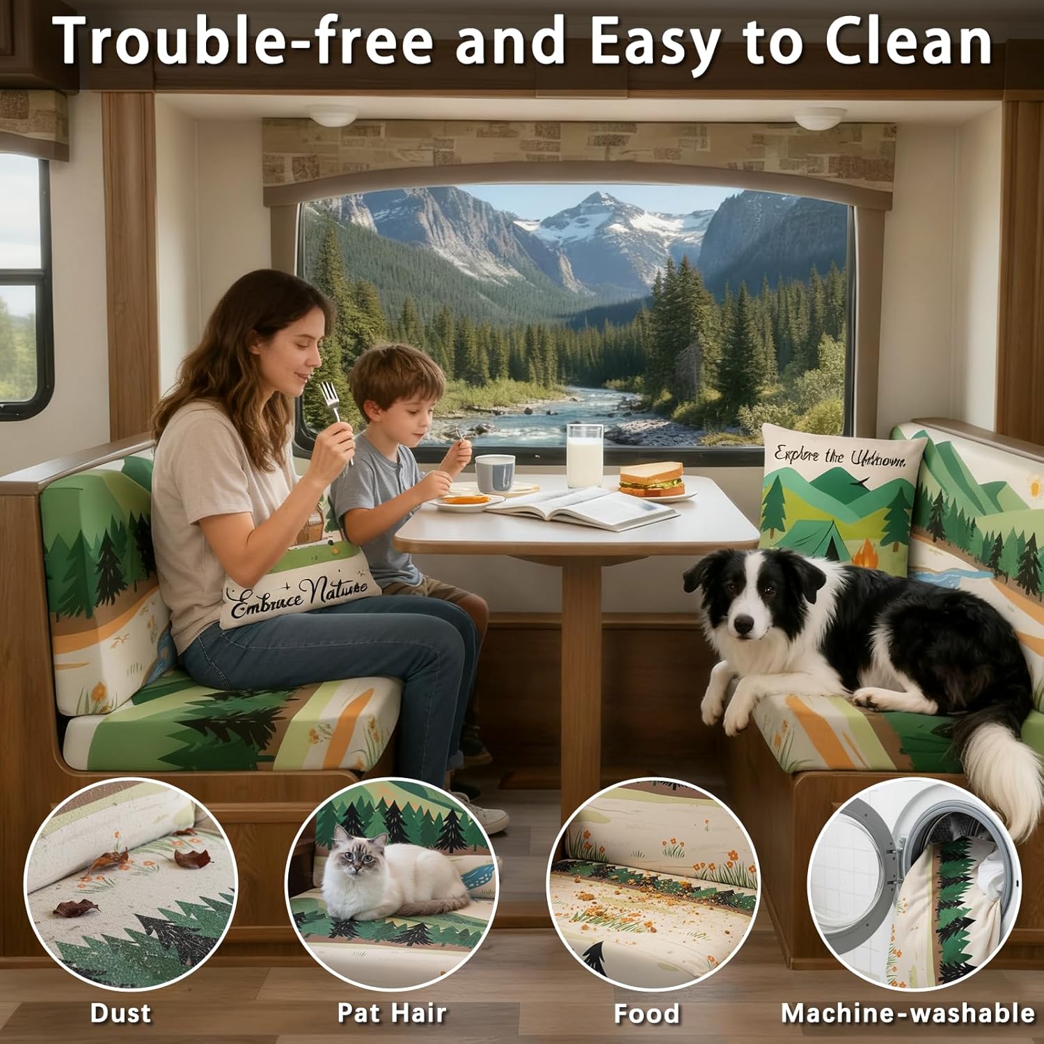 Breling 2 Set Rv Dinette Cushion Covers Stretch Washable Camper Dinette Cushion slipcovers, Rv & Camper Essentials, Loveseat Slipcovers, 2 Pillowcase, 2 Backrest and 2 Bench Coves (Mountain Landscape)