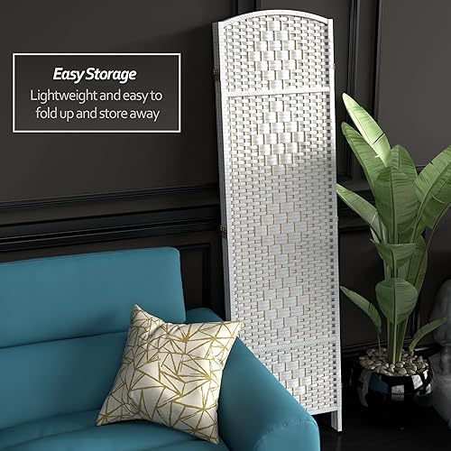 Miniatura 100 de Divisor de ambiente resistente de 6 pies, pantalla de privacidad plegable de fibra de ratán con patrón de diamante, Madera, Natural Natural,Mocha