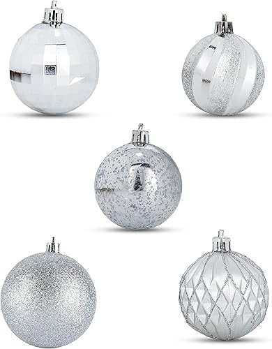 Becki Owens Adornos de Navidad inastillables Juego de 40 adornos metálicos plateados y blanco mate inastillables Adornos irrompibles para árbol de Becki Owens Adornos de Navidad inastillables Juego de 40 adornos metálicos plateados y blanco mate inastillables Adornos irrompibles para árbol de