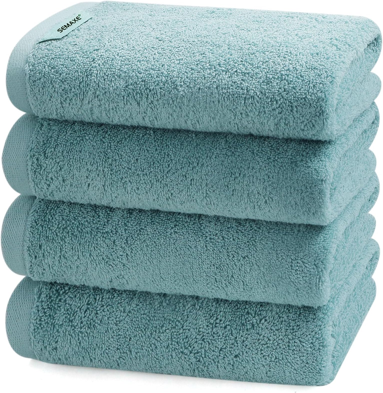 SEMAXE Bathroom Hand Towel, 100% Cotton Towels with Hanging Loops, Hotel Spa Quality Highly Absorbent Towel Set of 4, 27" L x 16" W, Blue Hand Towel, Gift Box Packaging