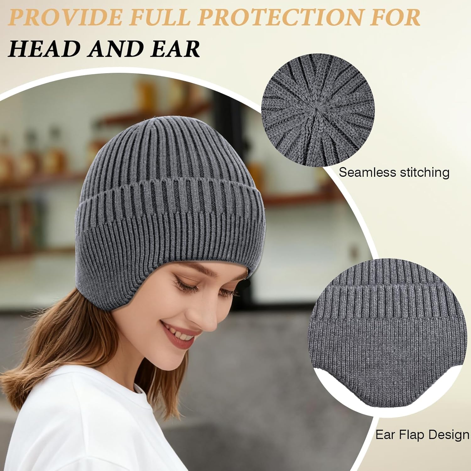 Beanie Hat with Earflap for Men Women, Soft Warm Knit Skull Caps Unisex Fashion Outdoor Winter Hats - Image 3