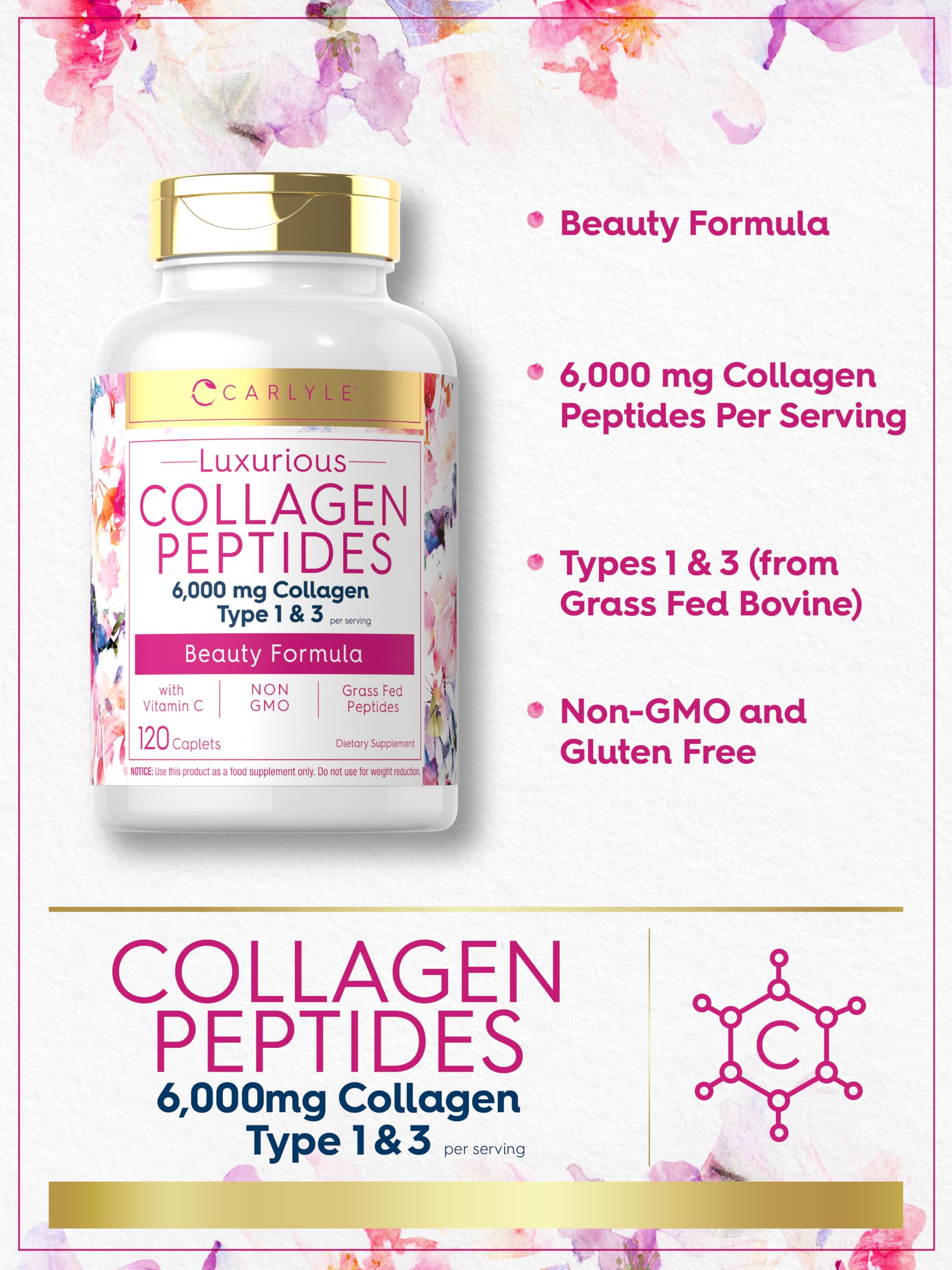 Carlyle Collagen Peptides with Vitamin C | 6000mg | 120 Caplets — Amazon image 4