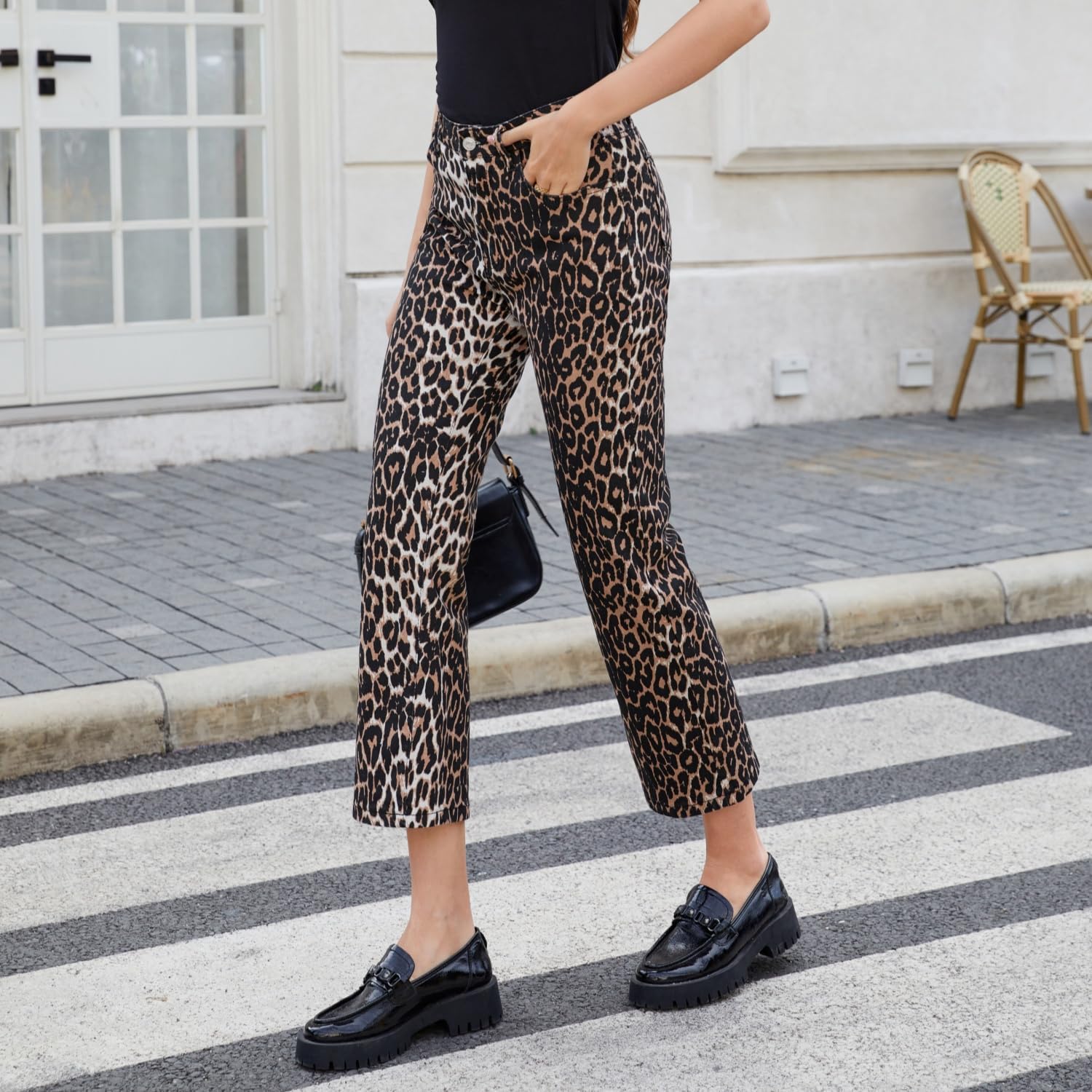 Ladyful Womens Leopard Printed Jeans Pant Cheetah Cropped Flare Jeans Stretchy Mid Rise Denim Pant Trouser - Image 4