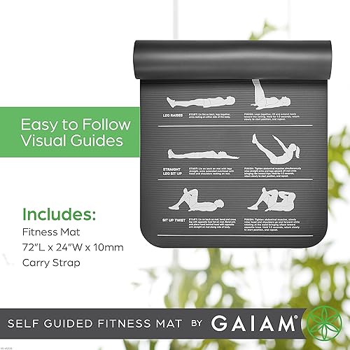 Miniatura 5 de Gaiam Essentials - Tapete de fitness autoguiado  Tapete de yoga y ejercicio de 0.394 in de grosor con textura antideslizante y correa de fácil