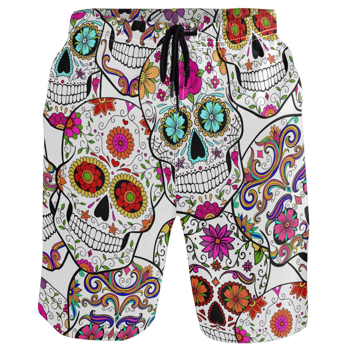 visesunny Modern Men's Beach Shorts Swim Trunks Quick Dry Casual Polyester Swim Shorts, Skull Tattoo, Large