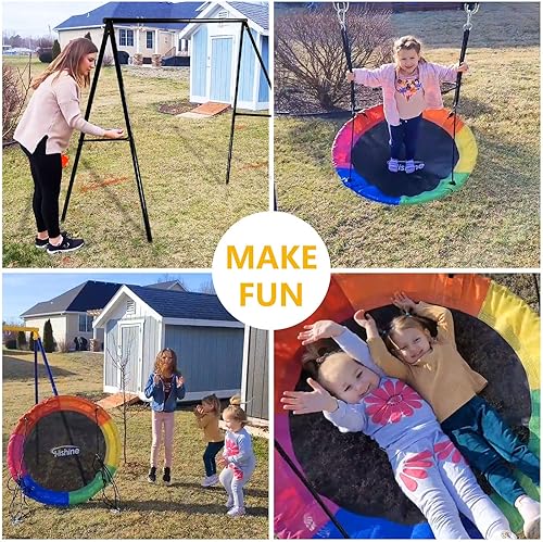 Miniatura 9 de Hishine Soporte de columpio resistente, juego de columpio de marco de metal de acero completo, soporta hasta 440 libras (columpio no incluido)