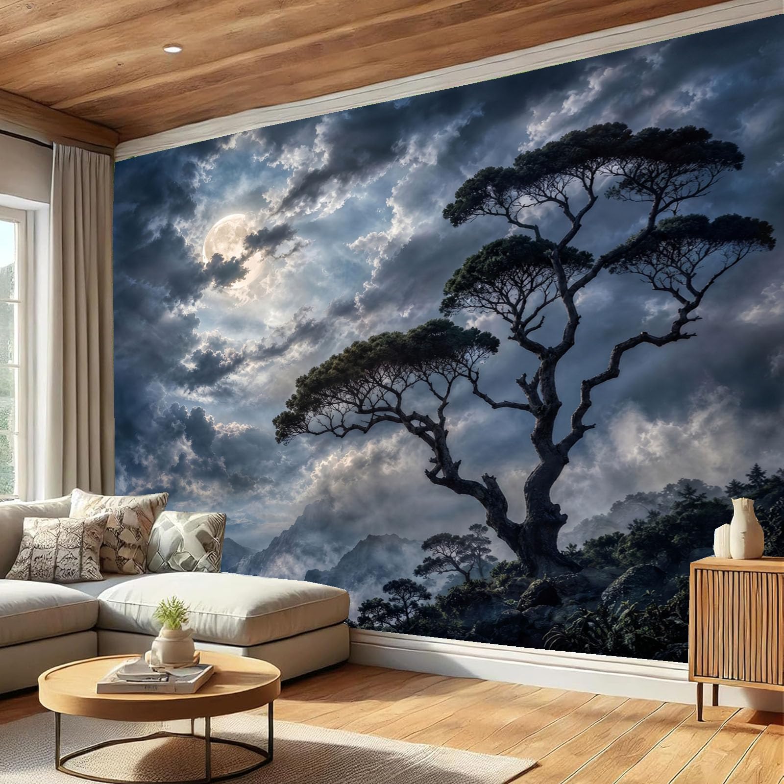 Papier peint panoramique soie pour transformer un salon terne en forêt magique