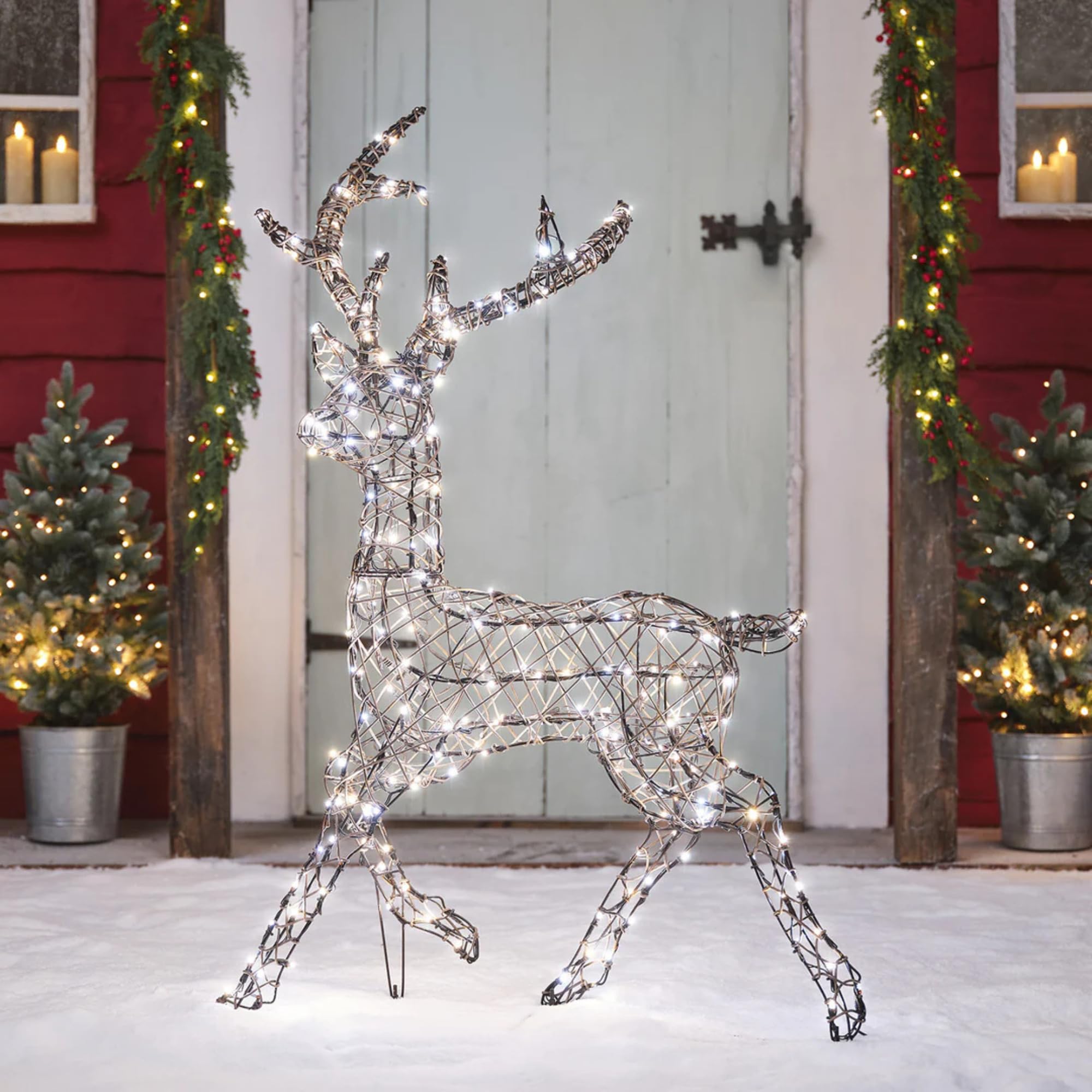 Lights4fun Kunstrattan Studley-Hirsch | mit 260 warmweißen LEDs & 3 Beleuchtungsmodi | solarbetrieben für den Außenbereich | Weihnachten Weihnachtsdeko Weihnachtsbeleuchtung | Rentier Figur Garten
