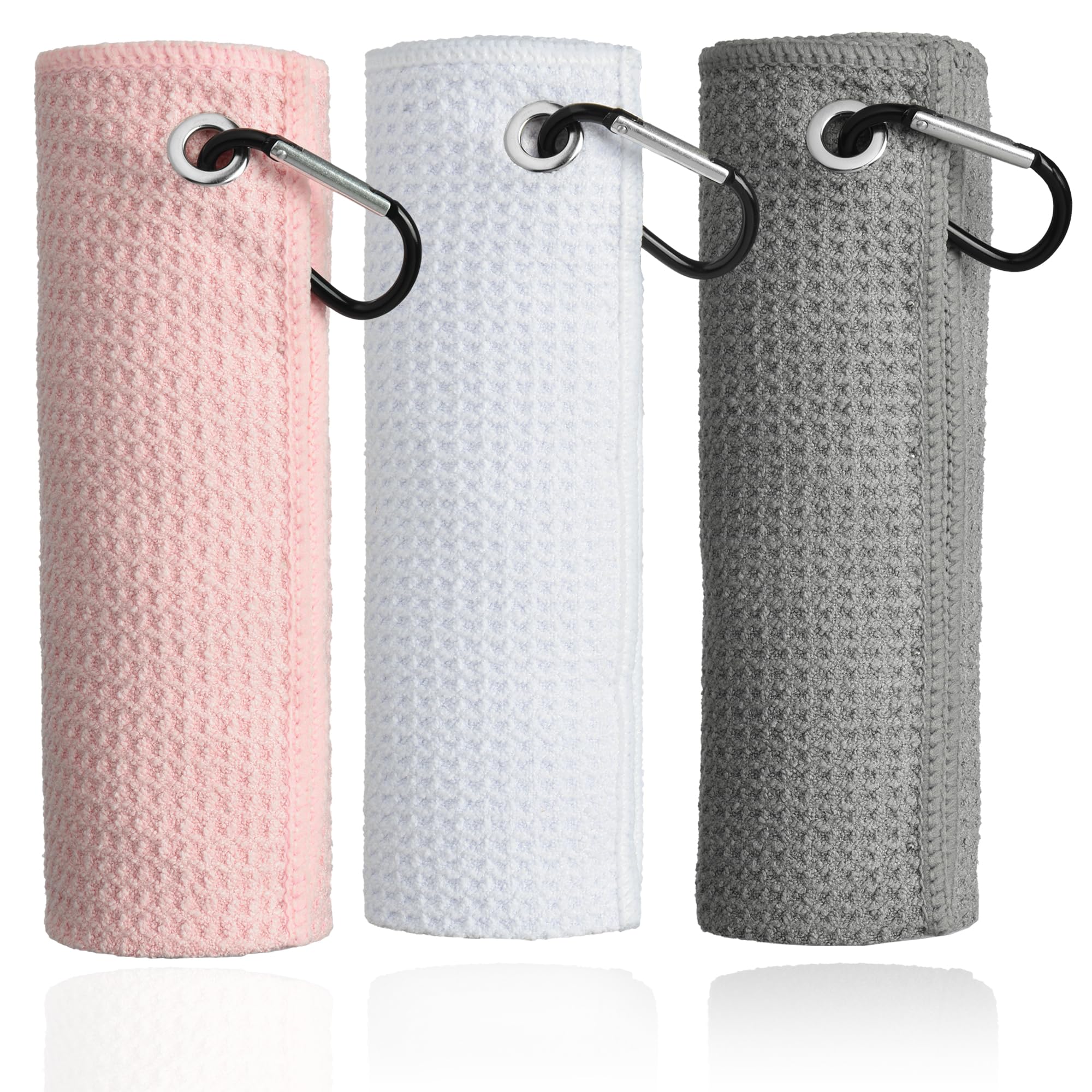 Mile High Life Microfiber Towel 3 Pack, 16" X 16", Waffle Pattern Design with Carabiner Clip, Super Absorbent, Small Golf Ball Towels, Golf Bag Accessories for Men and Women, Golf Gift