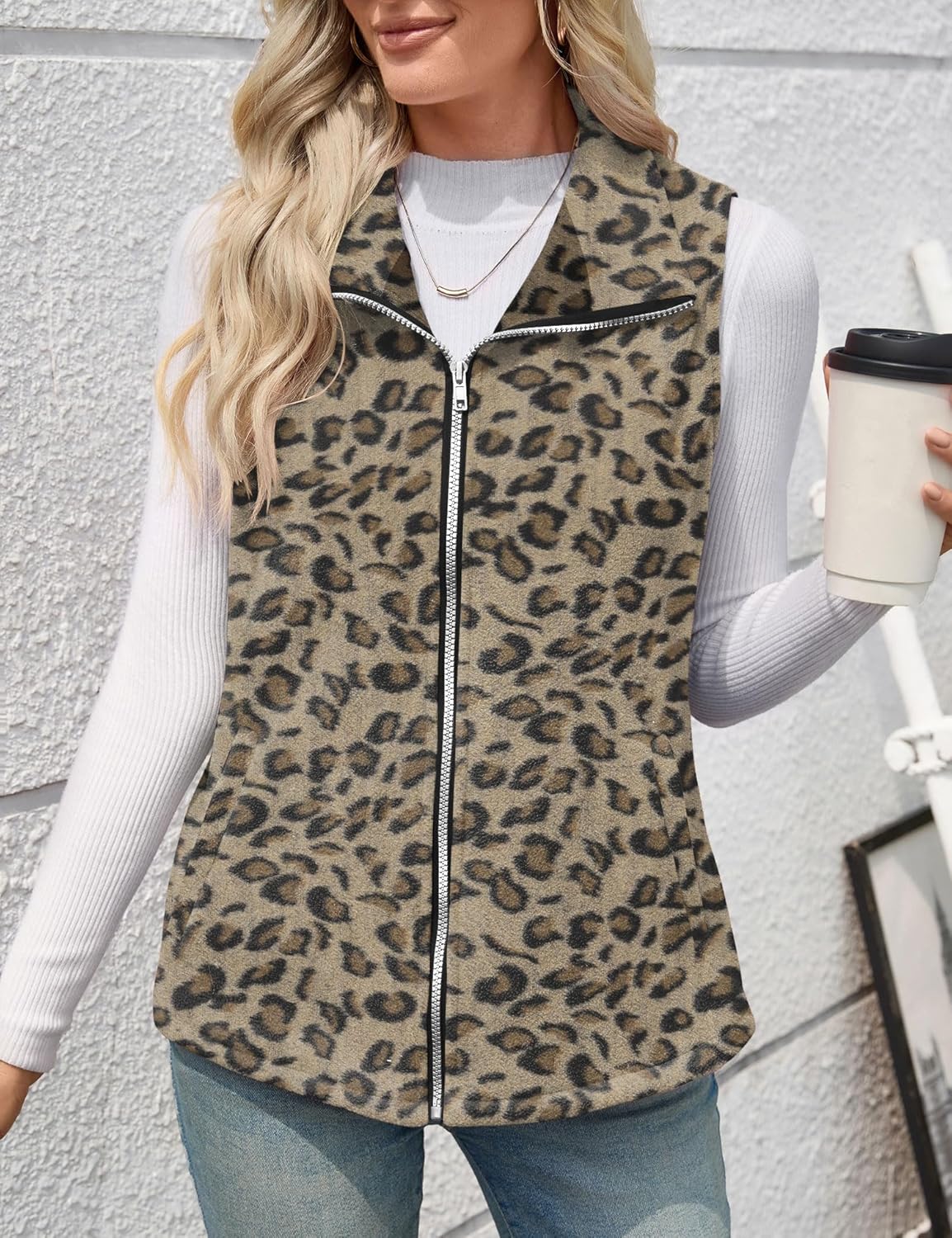 Rapbin Women's Plaid Outerwear Vests Tops Zip Up Collared Sleeveless Jacket with Pockects - Image 6