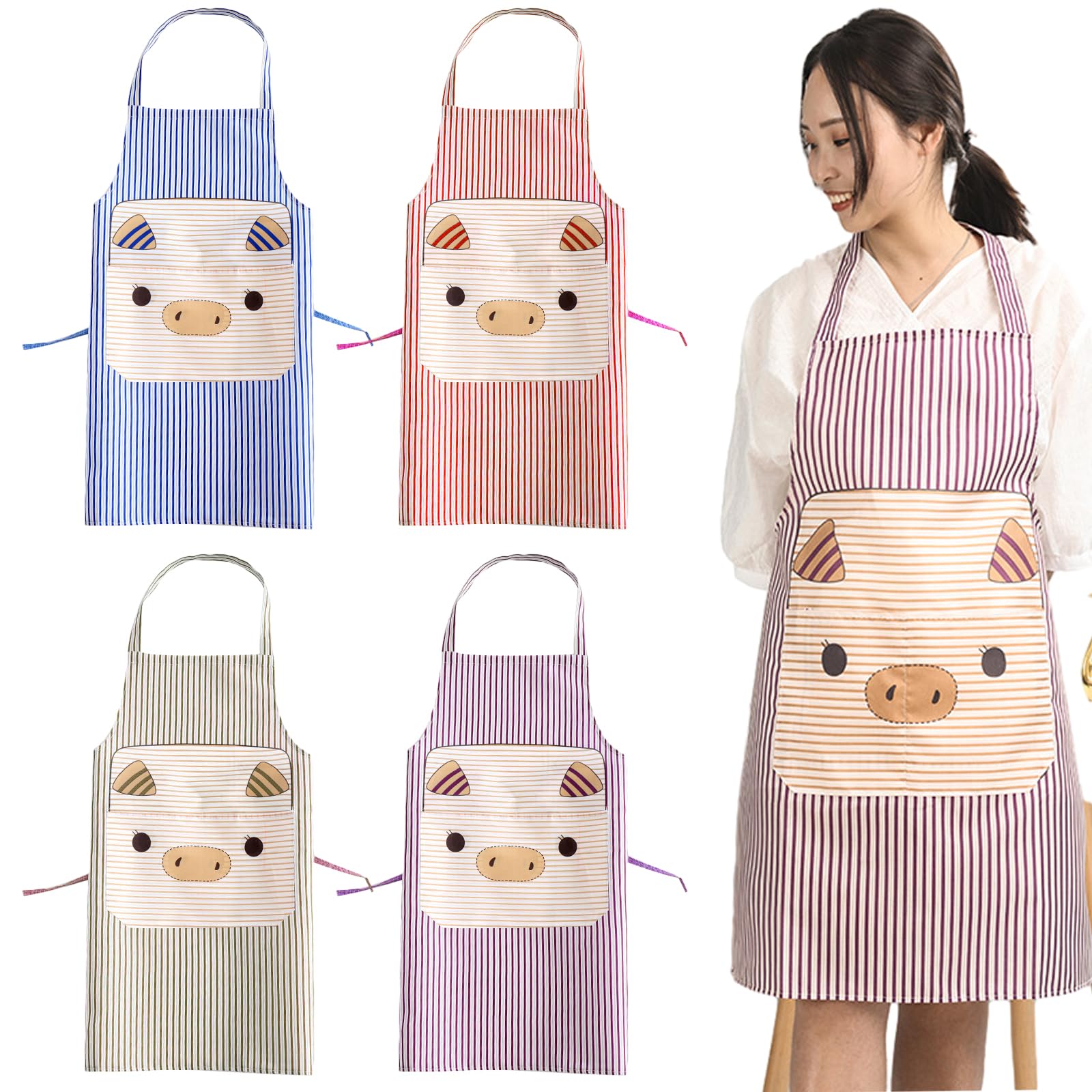 Counius Juego de 4 Delantal de cocina personalizado Mandiles de Cocina con 2 Bolsillos Cocina Delantale para Mujeres Hombres Delantal Chefs Cocina para Cocinar/Hornear(Rojo, Azul, Morado, Marrón)