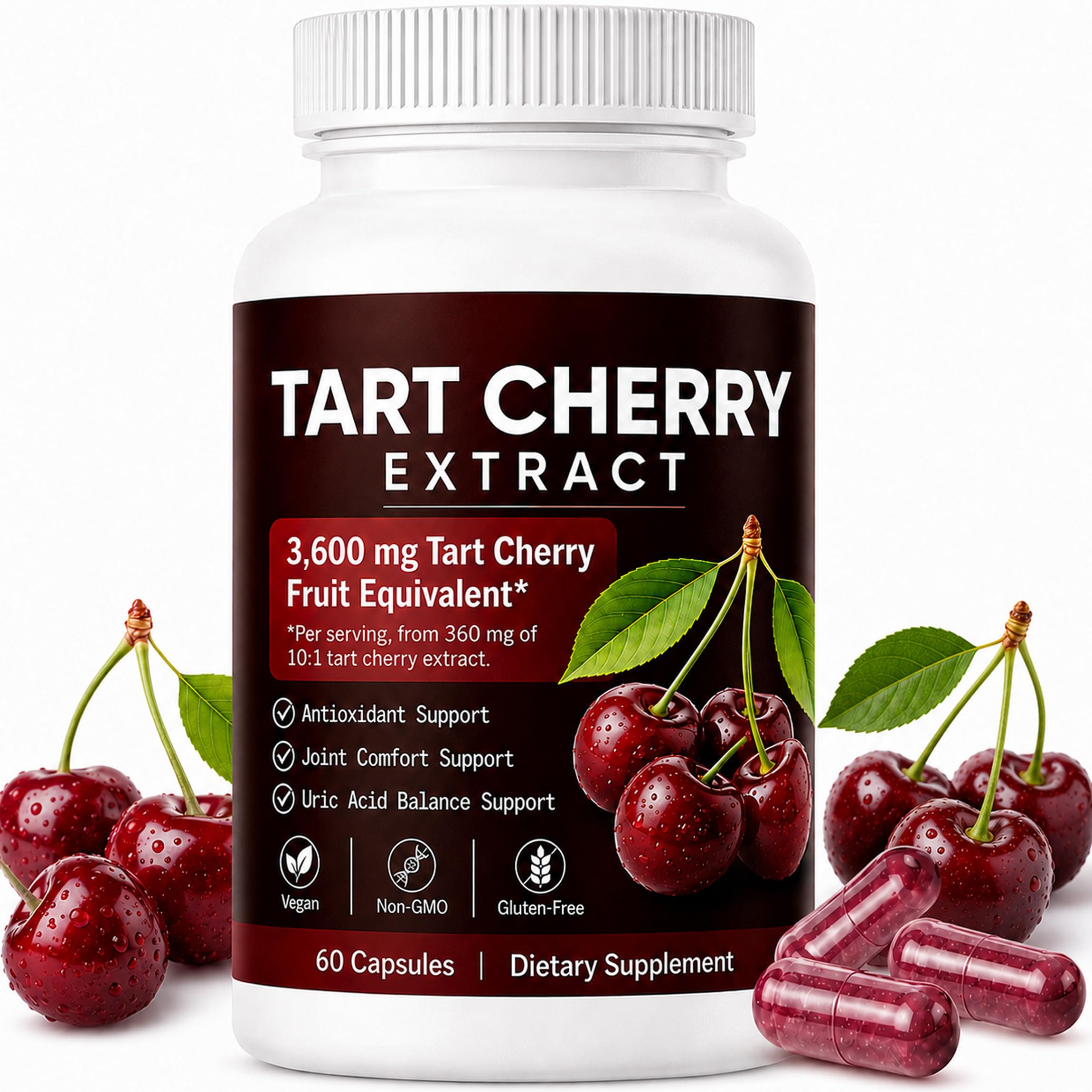 Tart Cherry Capsules | Tart Cherry Extract per Serving with Natural Antioxidants | Supports Daily Wellness & Mobility | Promotes Restful Sleep | Non-GMO | Gluten Free | 60 Counts (1) 60 Count (Pack of 1)