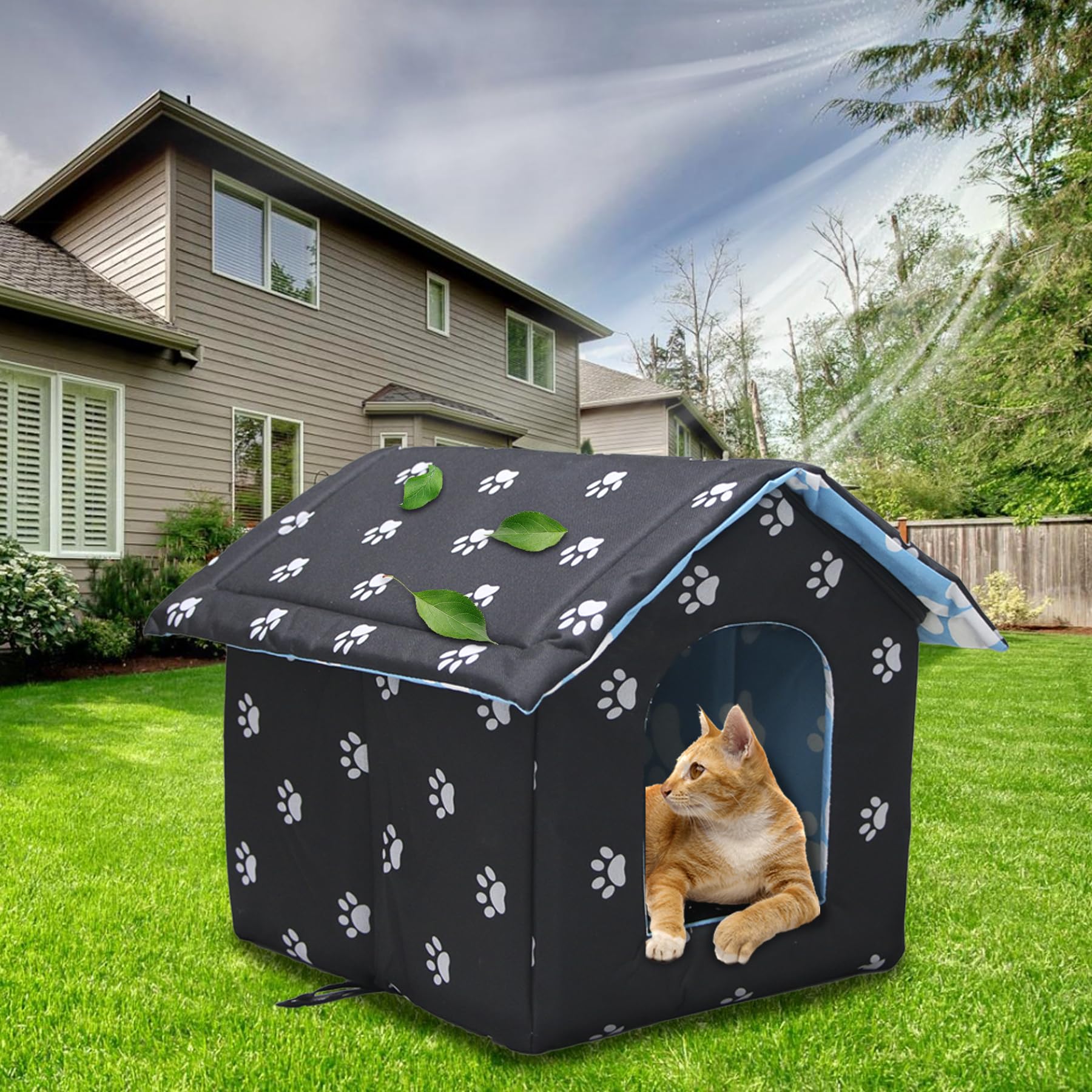 Niche D'extérieur pour Chat Facile à Laver Pliable avec Coussin Amovible Résistant Aux Intempéries Abri Maison pour Chats Imperméable