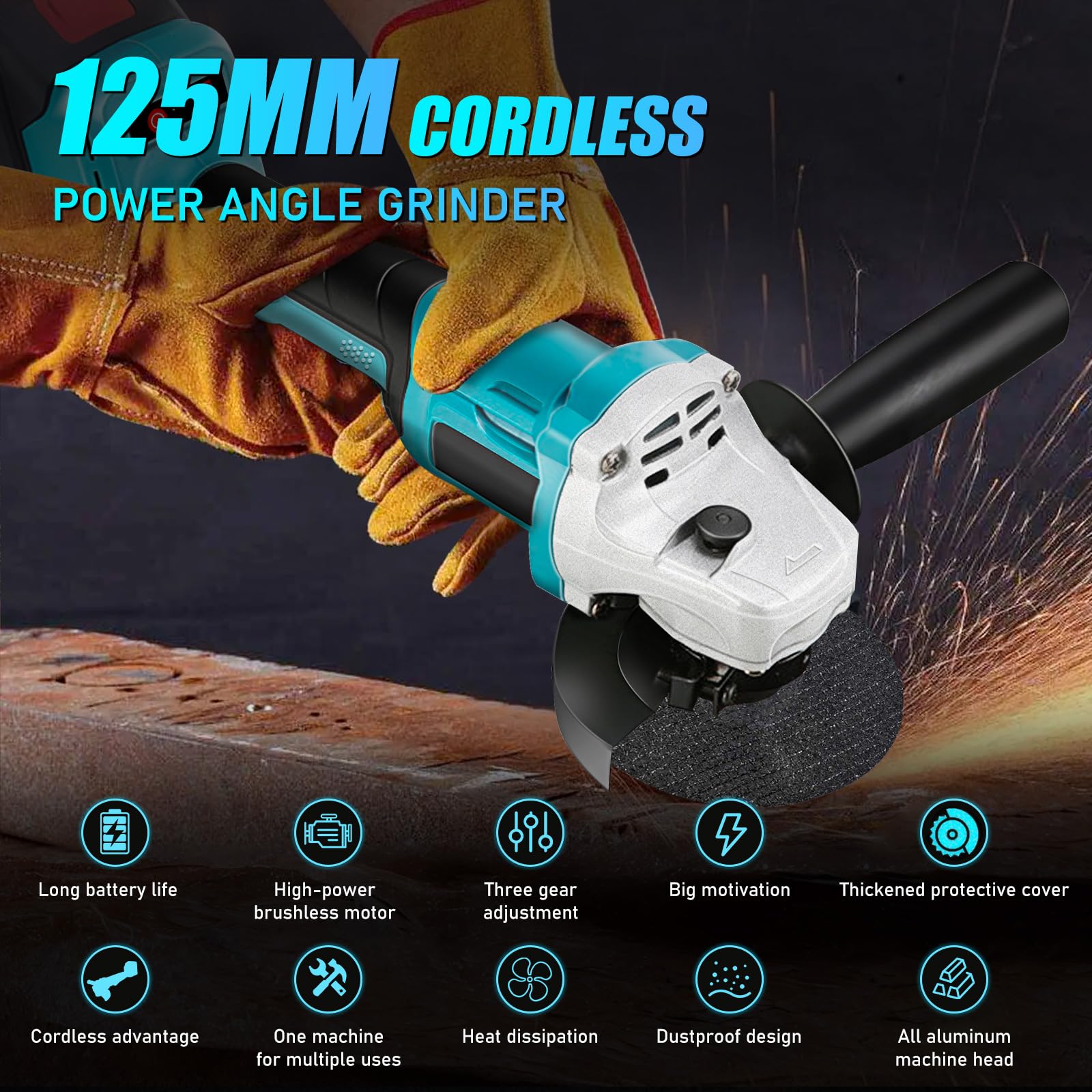 Akku Winkelschleifer Kompatibel mit Makita 18V, 125mm Kabelloser Akku Schleifer Bürstenloser Winkelschleifer mit 1x4000mAh Batterie, Schleifscheiben, Scheibenschutz