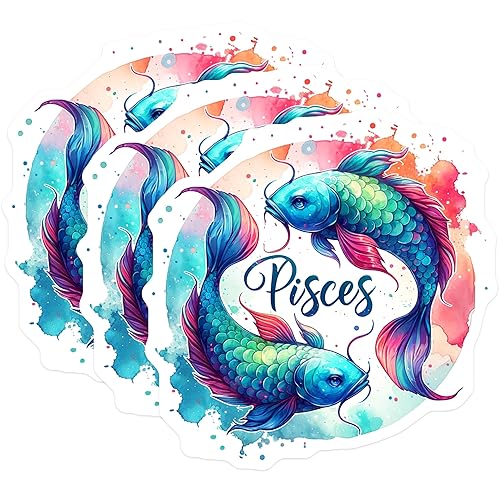 (3 Pack) Pisces Zodiac Decals - Astrology Sign Stickers -