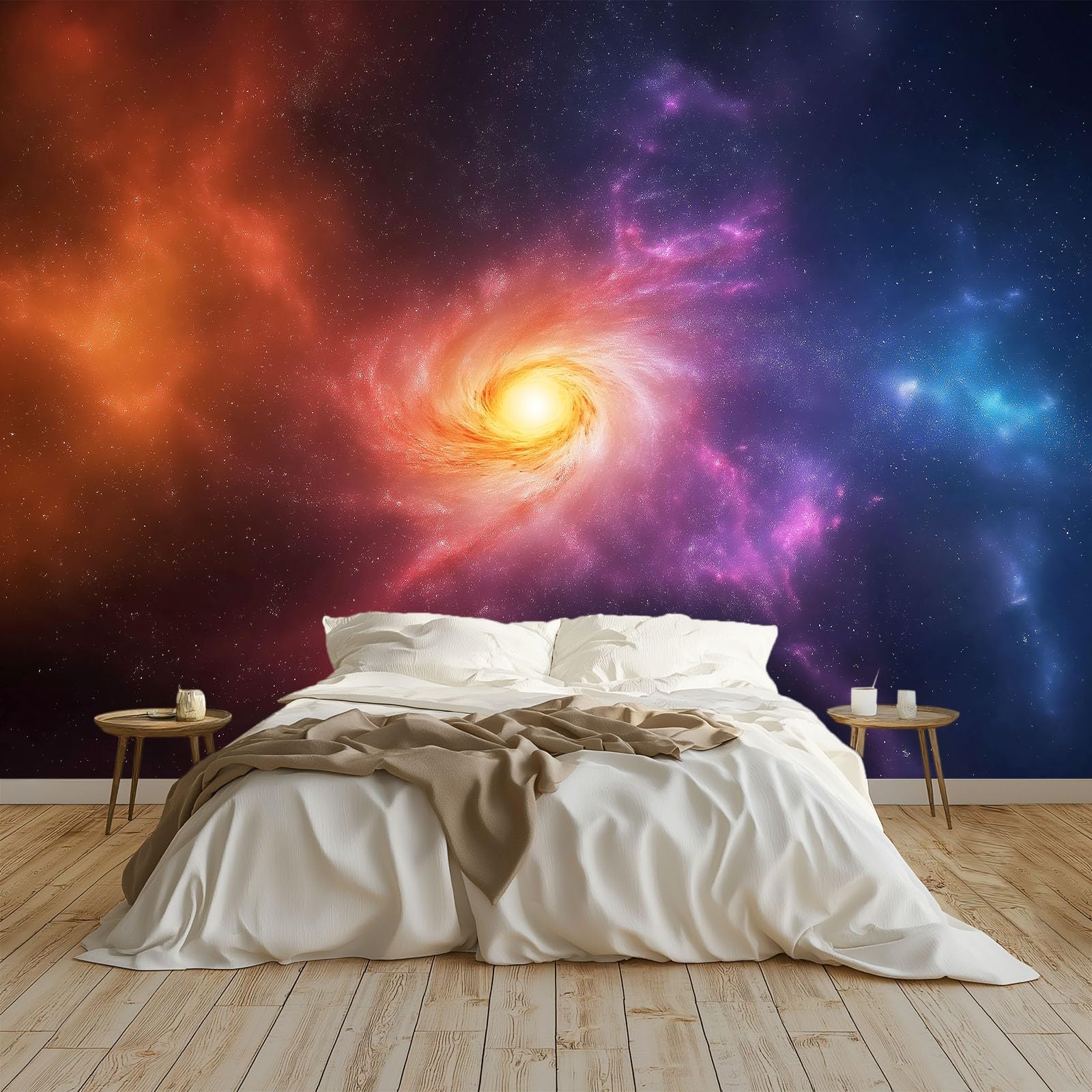 Papier peint galaxie haut de gamme, fresque panoramique violet foncé intissée grand format