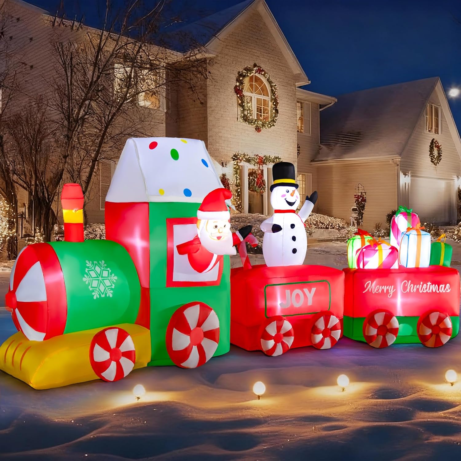 12ft Christmas Inflatables Train with Santa Claus, Christmas Blow Up Yard Decorations with Built-in LED, Christmas Inflatable Outdoor Decoration for Xmas Party Garden Yard Lawn Decor