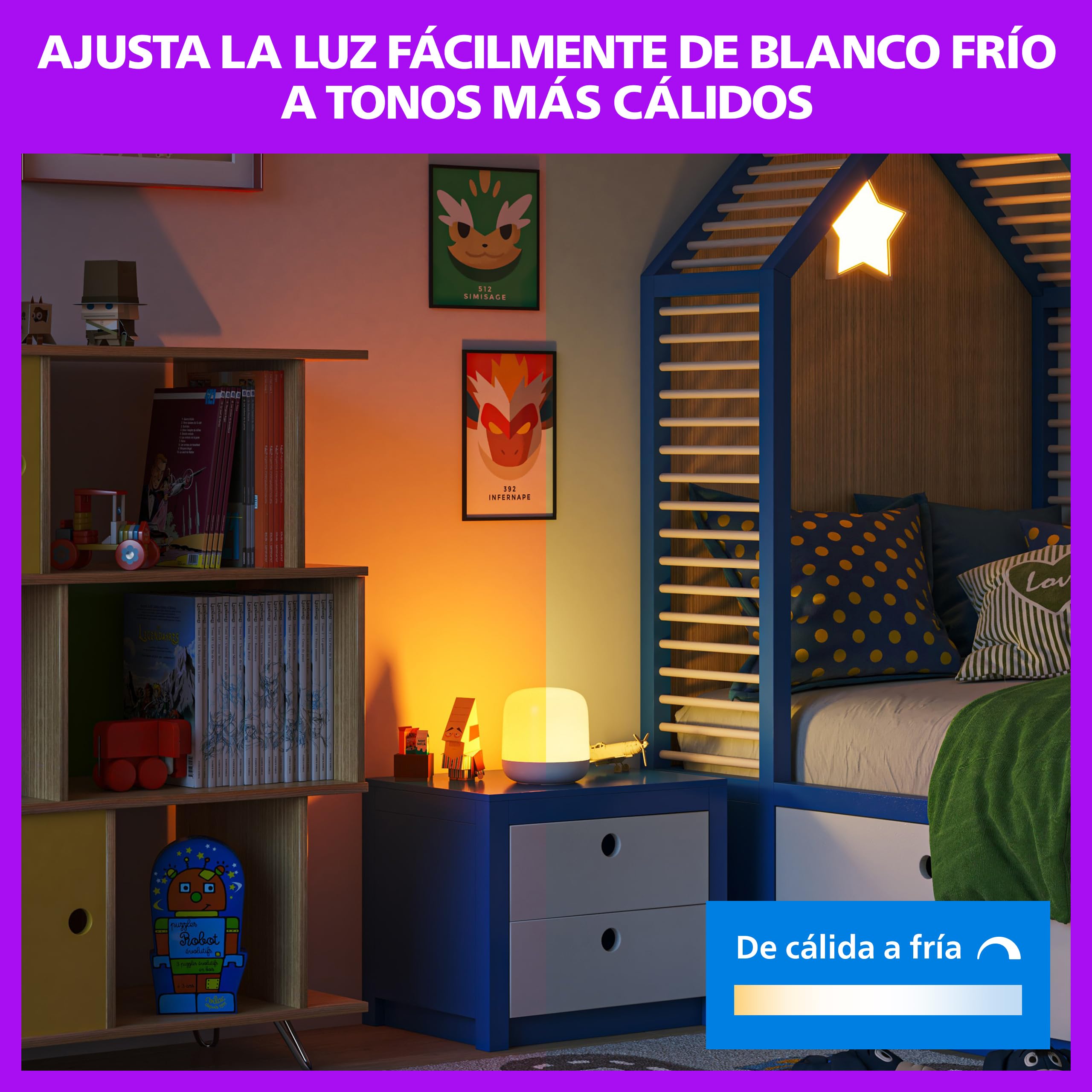 Philips Smart Lighting Lámpara de Sobremesa Hero, Todo Color, Luz Regulable Blanca Cálida a Fría, Control Táctil, Connected by WiZ, Sincronización de Música, Alexa, Google Home, Apple Home