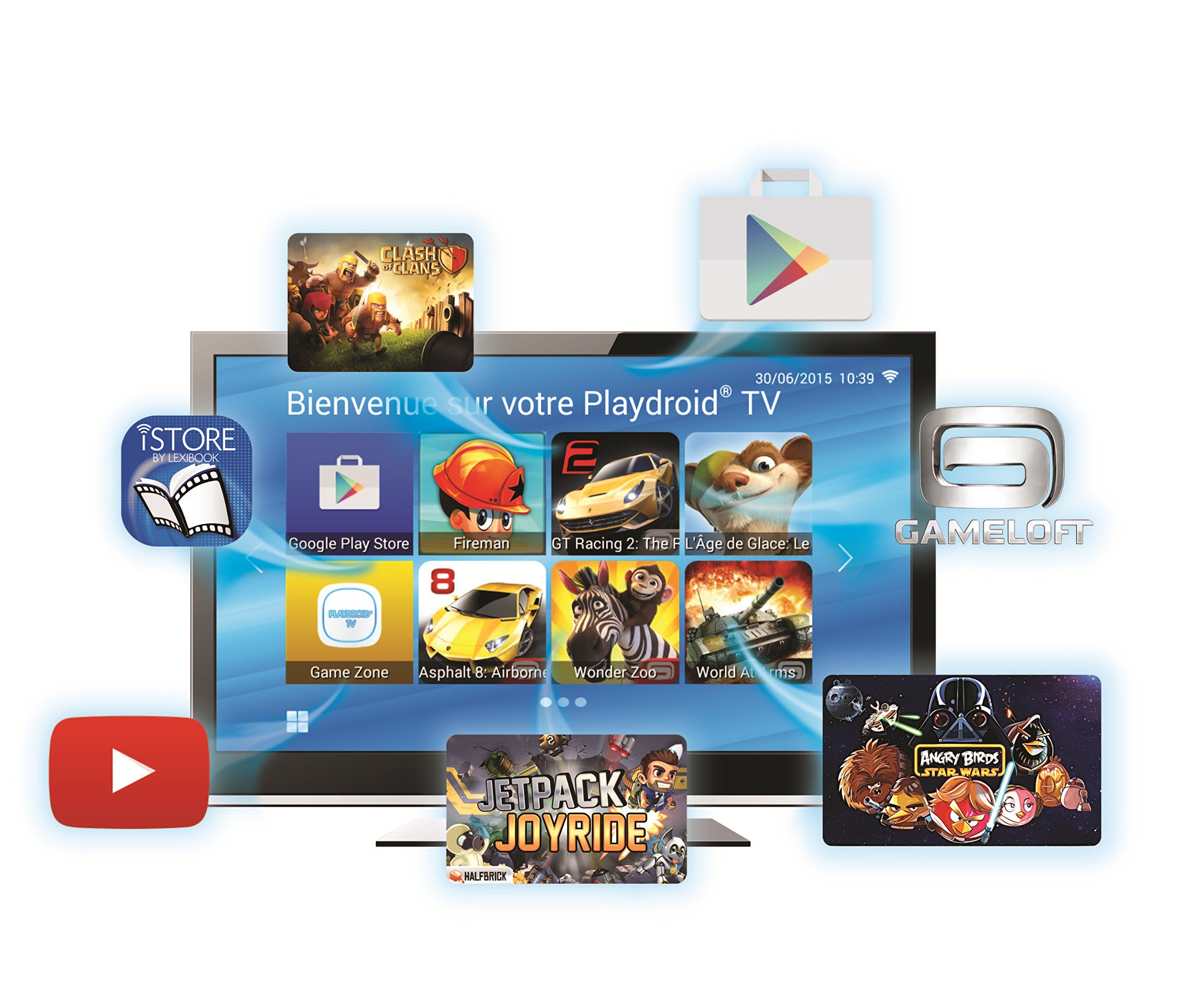 Lexibook Playdroid TV - Console de Jeux Android, Se Branche à la Télé en HDMI, Manette sans-Fil, Lecteur Vidéo, Gaming, Multimédia, Google Play, Youtube, Blanche – LBOX500FR