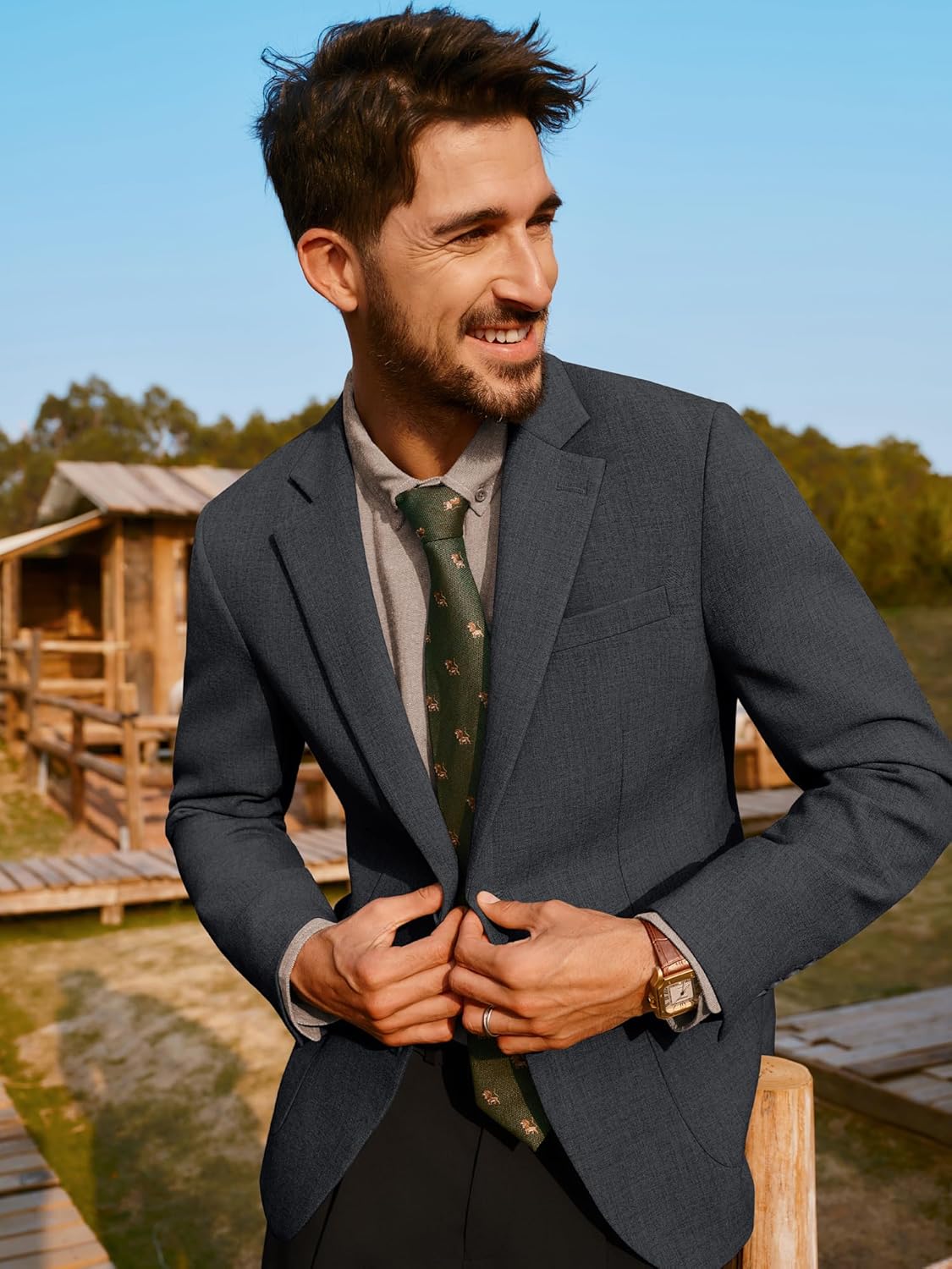 PJ PAUL JONES Mens Casual Sport Coats Two Button Slim Fit Blazer Lightweight Pattern Lined Notch Lapel Suit Jacket - Image 3