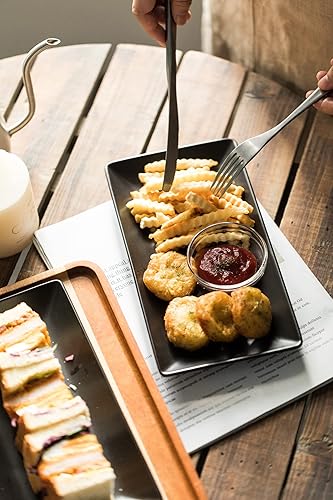 Miniatura 5 de YHOSSEUN Juego de 4 platos rectangulares de porcelana para servir Patry, aptos para horno de entretenimiento, 9.8 pulgadas, negro mate