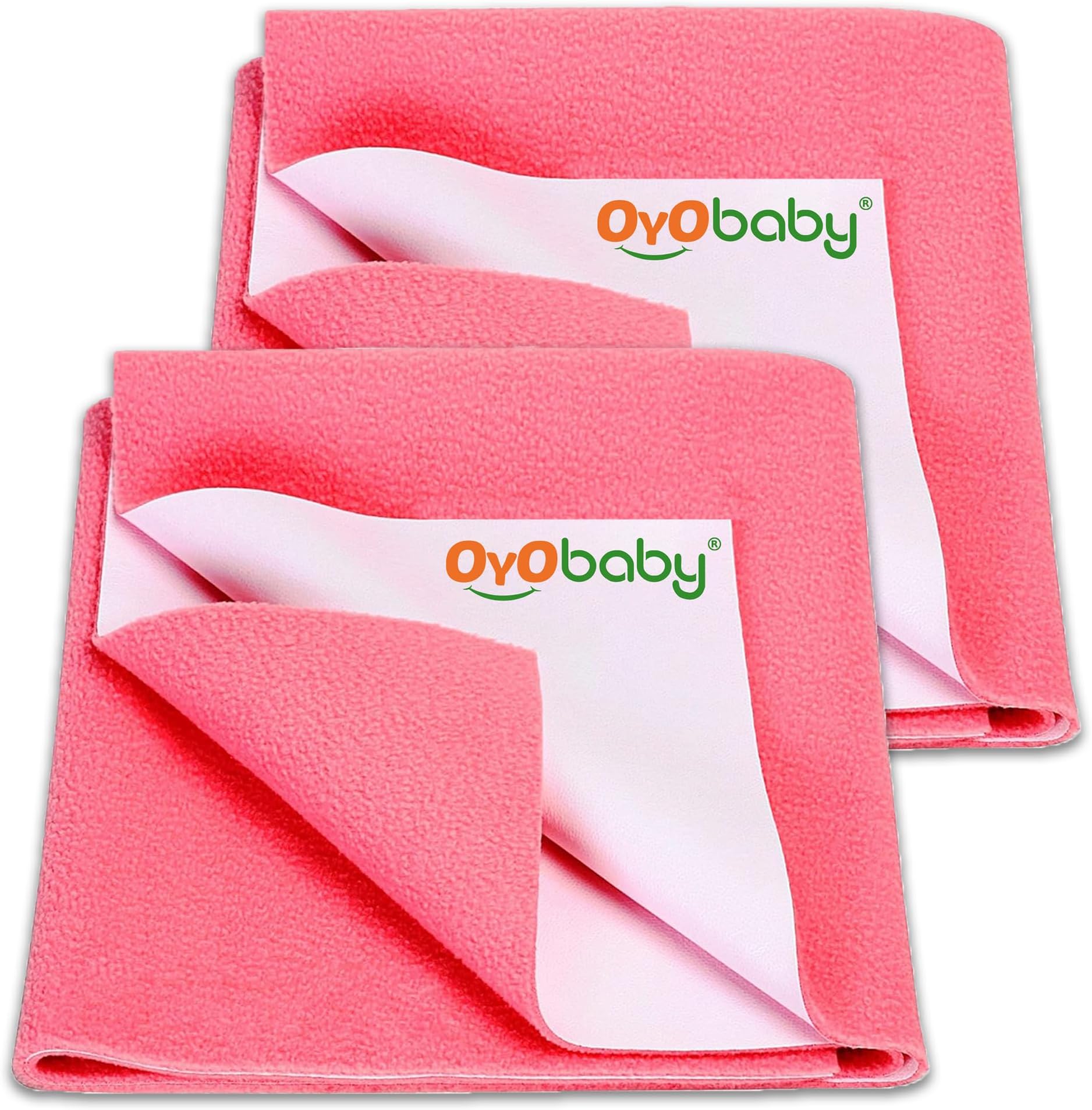 OYO BABY Extra Absorbent Baby Dry Sheet Small, 70×50 cm (Pack of 2), Waterproof Mattress Protector, Quick Dry, Rash-Free, Anti-Piling Fleece for Newborns up to 6 Months, Crib Friendly - Salmon Rose