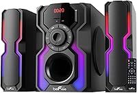 beFree Sound 2.1 Bluetooth Shelf Stereo System with Reactive LED Lights, 80W Power, FM/USB/SD - Home Audio Speaker