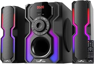 beFree Sound 2.1 Bluetooth Shelf Stereo System with Reactive LED Lights, 80W Power, FM/USB/SD - Home Audio Speaker