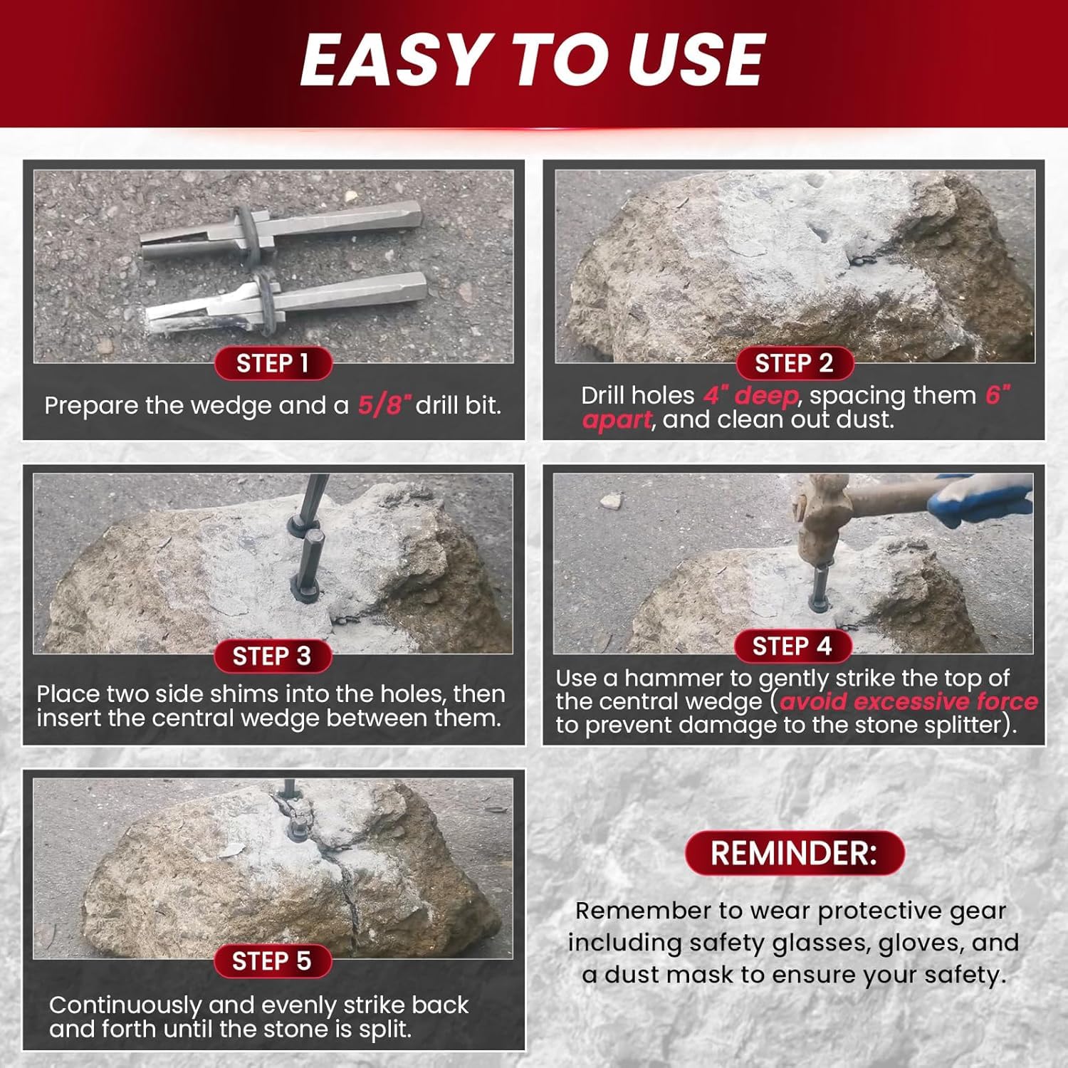 Cuñas Piedra, 10 Piezas Cuñas para Romper Piedras, 16mm Herramientas para Partir Piedra, para Hormigón Mármol Granito Roca Piedra