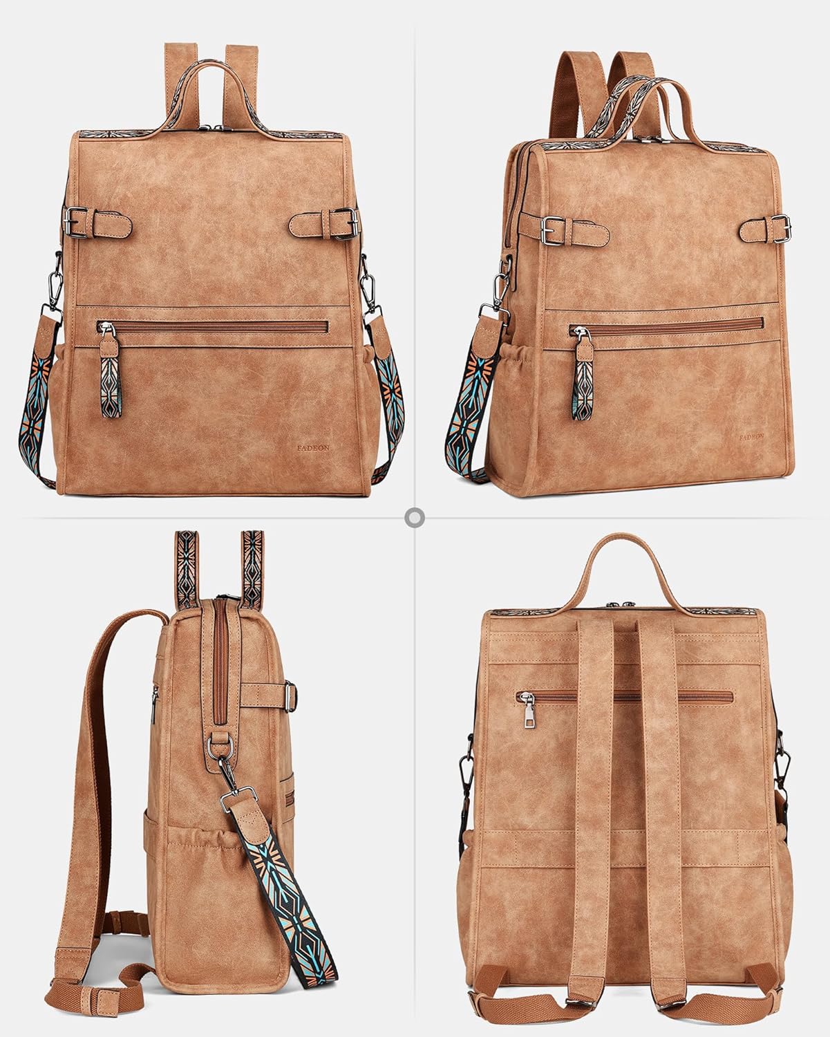 FADEON Leather Laptop Backpack for Women, Designer Ladies Work Travel Computer Backpack with Laptop Compartment Suede Brown - Image 7