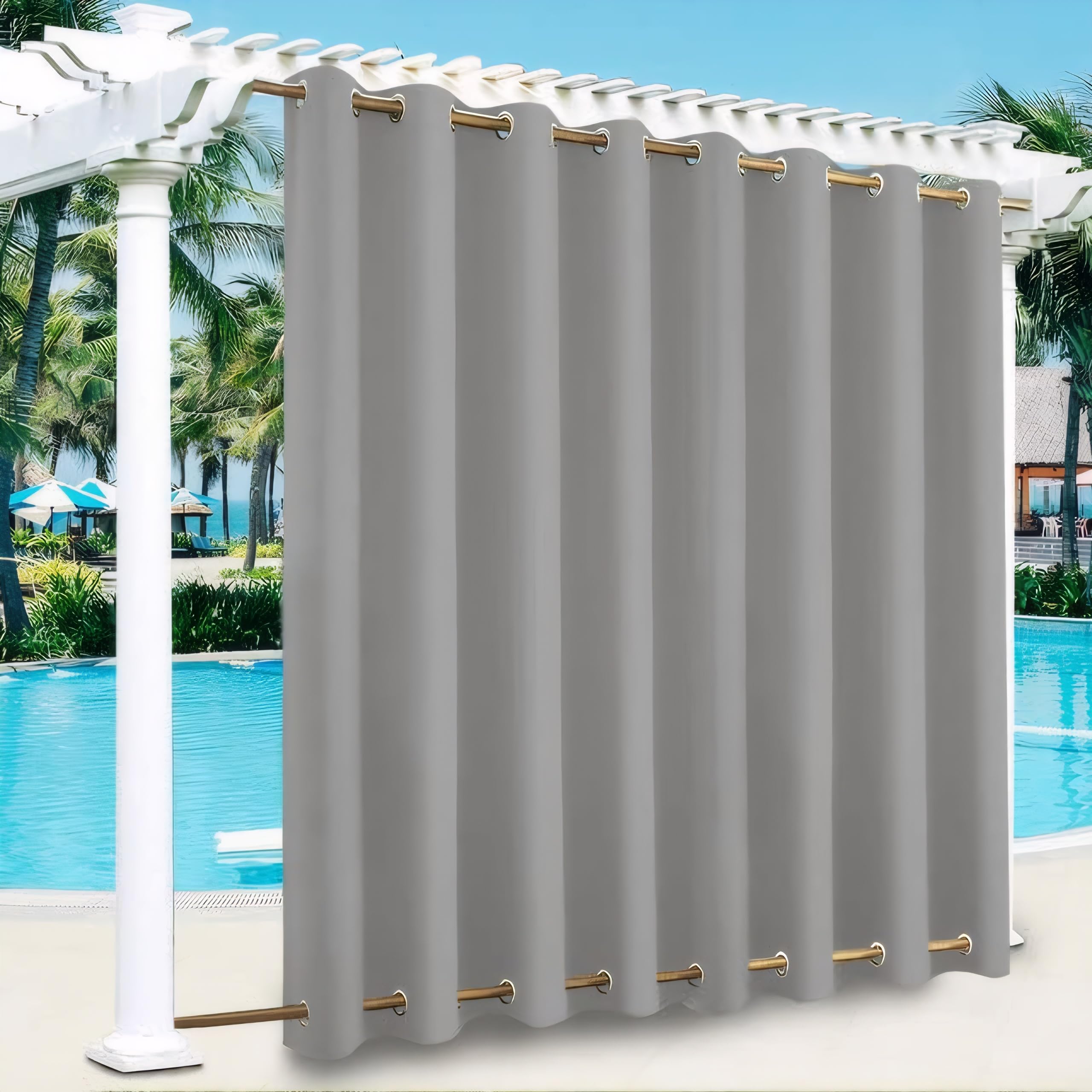 Outdoor Curtains for Garden Patio Gazebo Pergola,Waterproof,Windproof,Blackout Thermal Insulated Double Grommet(Top and Bottom) Outdoor Curtains for Garden Patio Door(1 Panel,100"*84",Light Grey)-image-21
