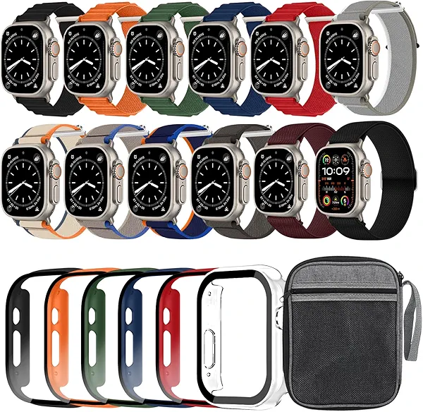 12pack Watch Band and 6pack Watchcase Compatible With Apple Watch Ultra 3 2/Ultra 49mm Bands, Nylon Band Organizer for iWatch Ultra 3 2/Ultra