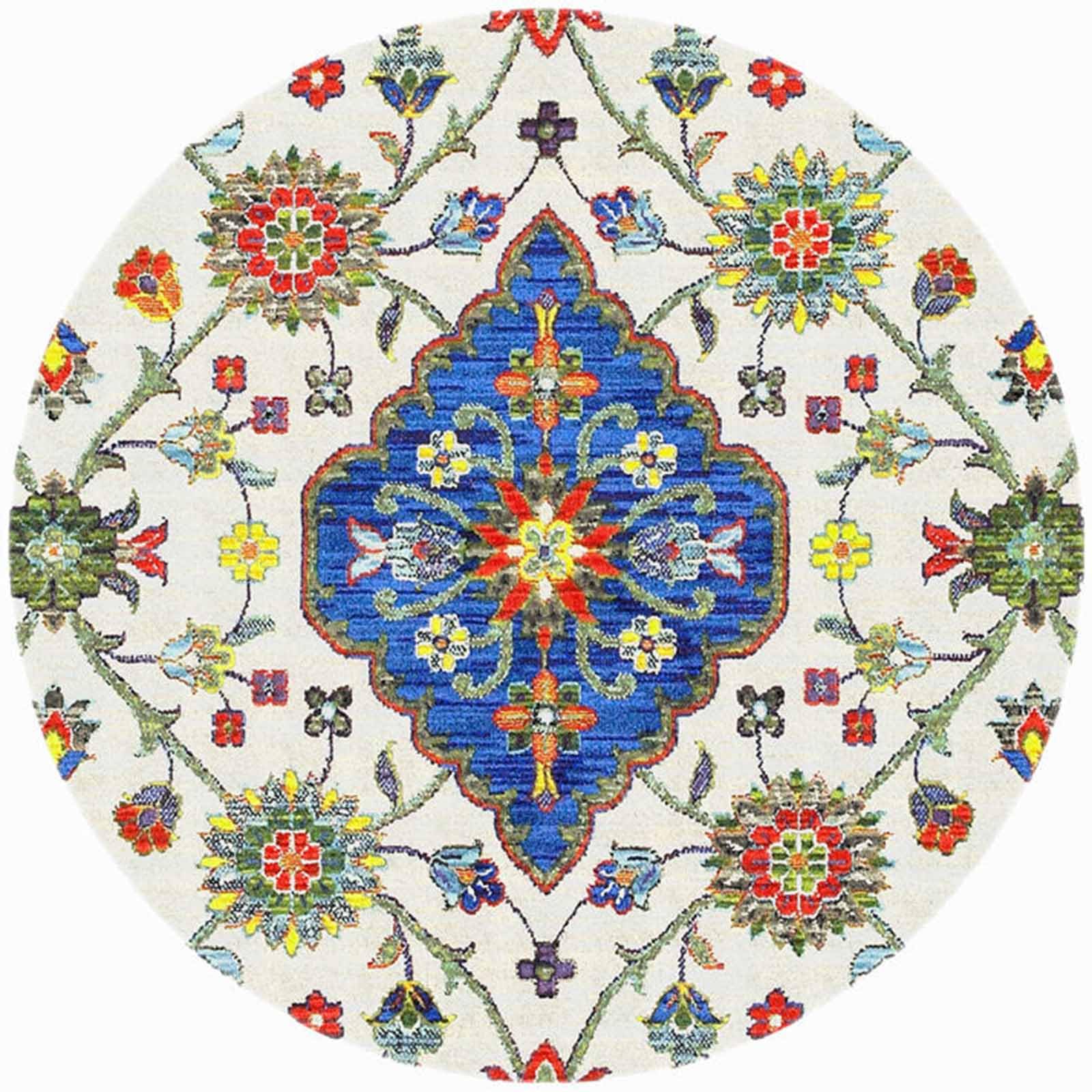 Alfombra dormitorio juvenil redonda multicolor estilo Boho tamaño 80cm