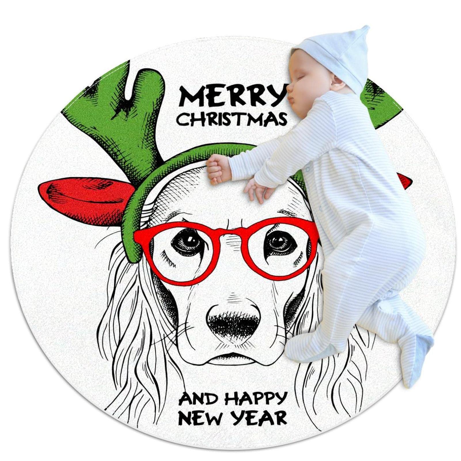 Tapis rond Noël chien pour réchauffer votre salon en hiver 100cm