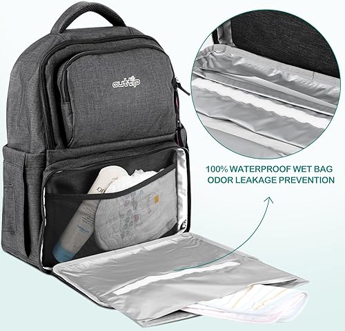 Miniatura 6 de Mochila para pañales para bebé, con cambiador portátil desmontable, 15 compartimentos, bolsa multifunción, bolsas de gran capacidad para niños y