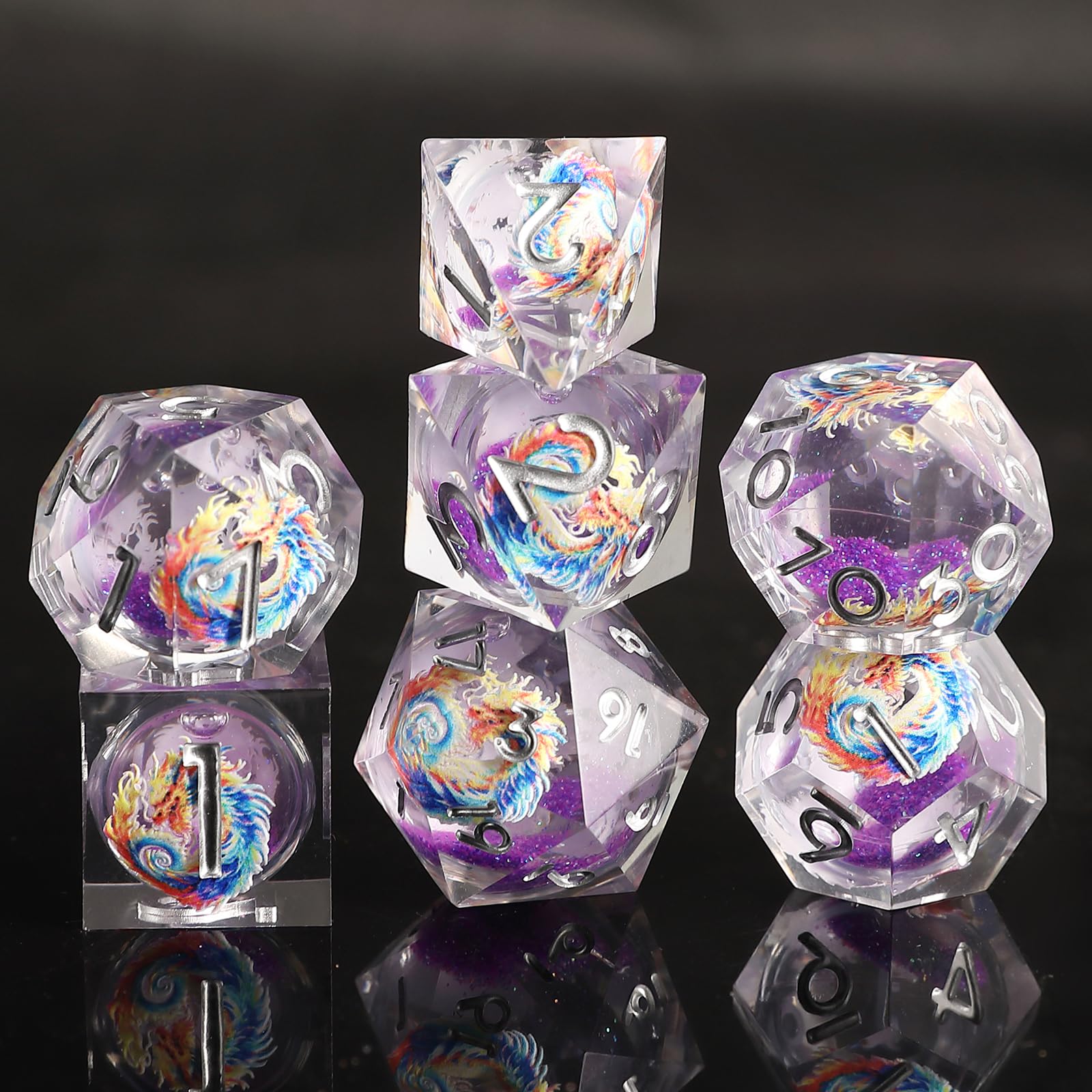 D&D Dice Set Quicksand Resin Sharp Edge Dice 7pcs Handmade DND Dice for Polyhedral Dungeons and Dragons MTG RPG Ttrpg Pathfinder Roleplaying D and D D20 D12 D10 D8 D6 D4 Dice with Box — image 1
