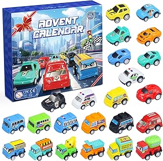 Advent Calendar 2025 Boys, 24 Days Christmas Countdown Calendar Pull Back Cars for Kids, With Cars and Construction Vehicles Set, Surprise Xmas Car Toys Gift for Toddler Boys Girls