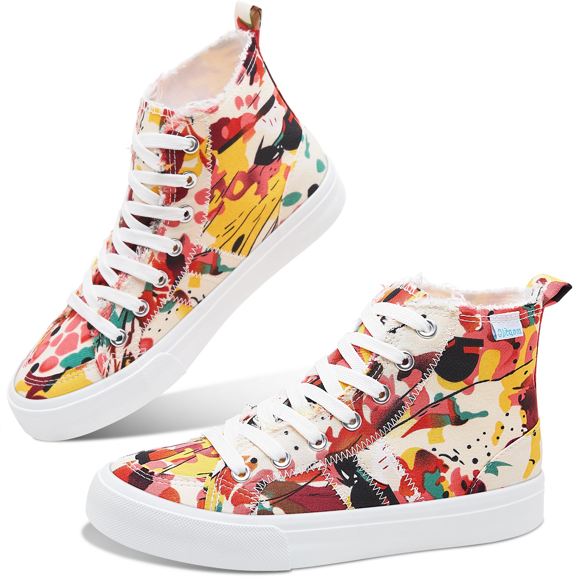 Obtaomwomens/mens high top canvas Shoes Play mid calf fashion sneaker casual lace up hi top washed canvas shoes