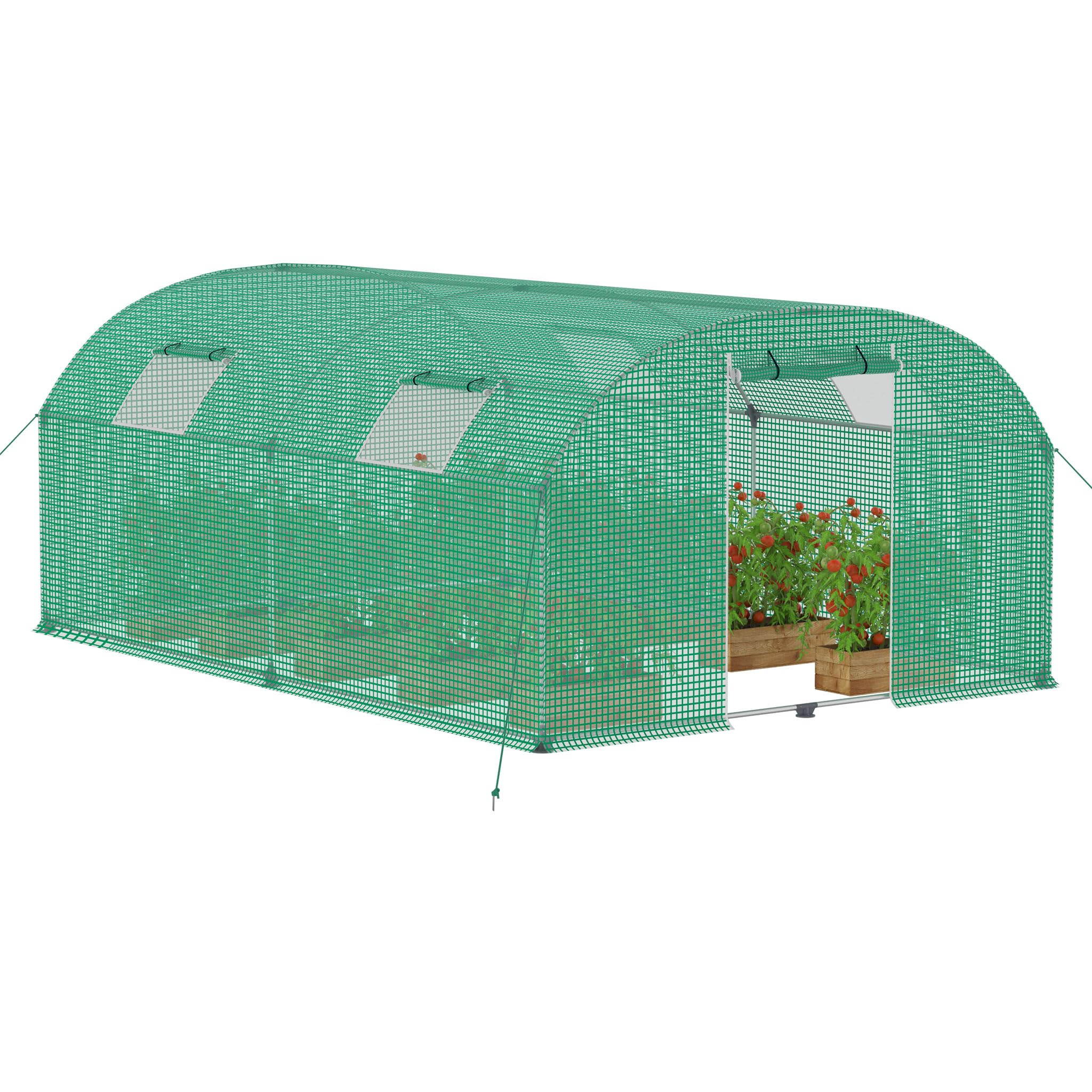 YRHome 3 x 4 x 2 m, duża, foliowa szklarnia, odporna na warunki zimowe, stal ocynkowana, zielona szklarnia z drzwiami i oknami, wzór łuku, domek ogrodowy do hodowli, pomidorów, roślin