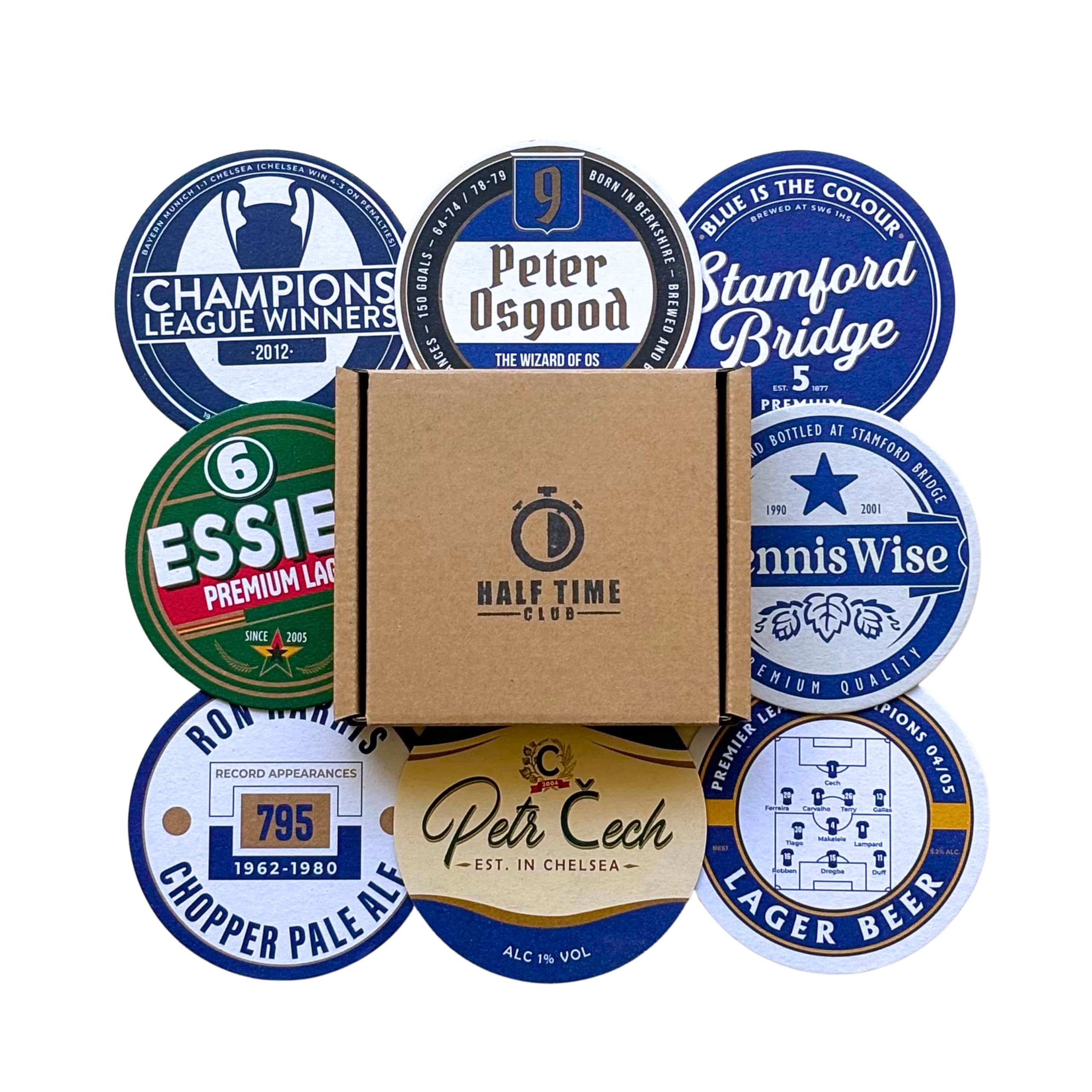 Half Time Club Multicolour Chelsea 2Nd Edition Football Beer Mat Coasters - Perfect For A Gift Or Present For Any Chelsea Fan (8-Pack)