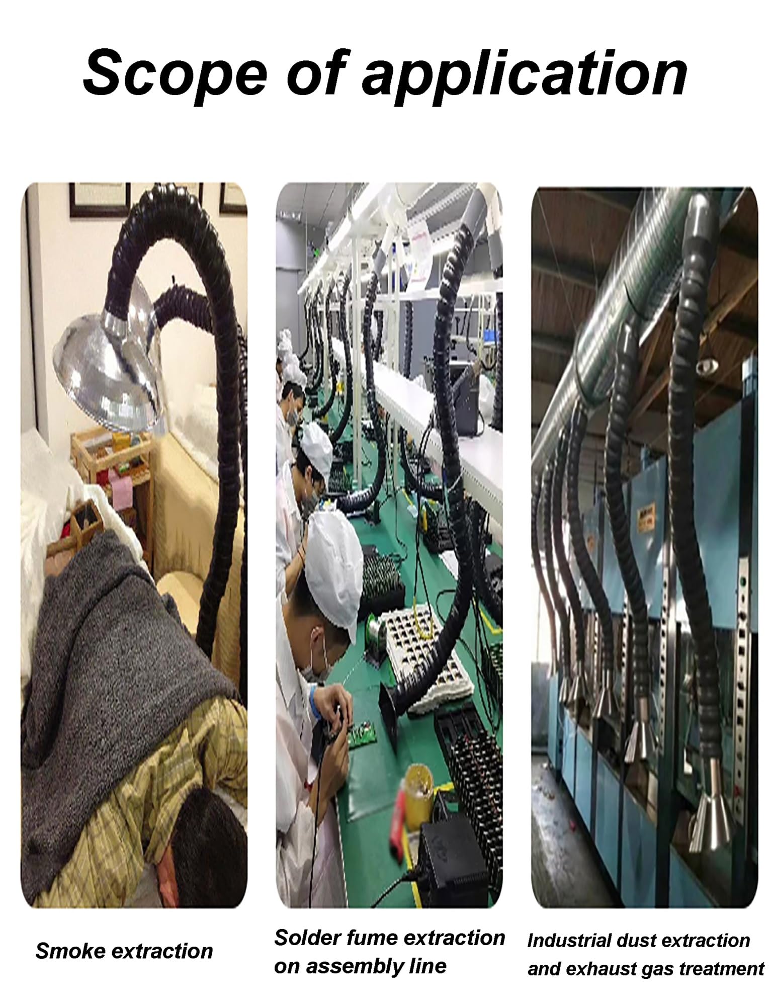 Regulowane ramię wlotowe dymu, rura ssąca dymu ze stali nierdzewnej, 80-200 cm do obróbki drewna HVAC (średnica wewnętrzna 50 mm/1,96 cala, 80 cm/31,4 cala)