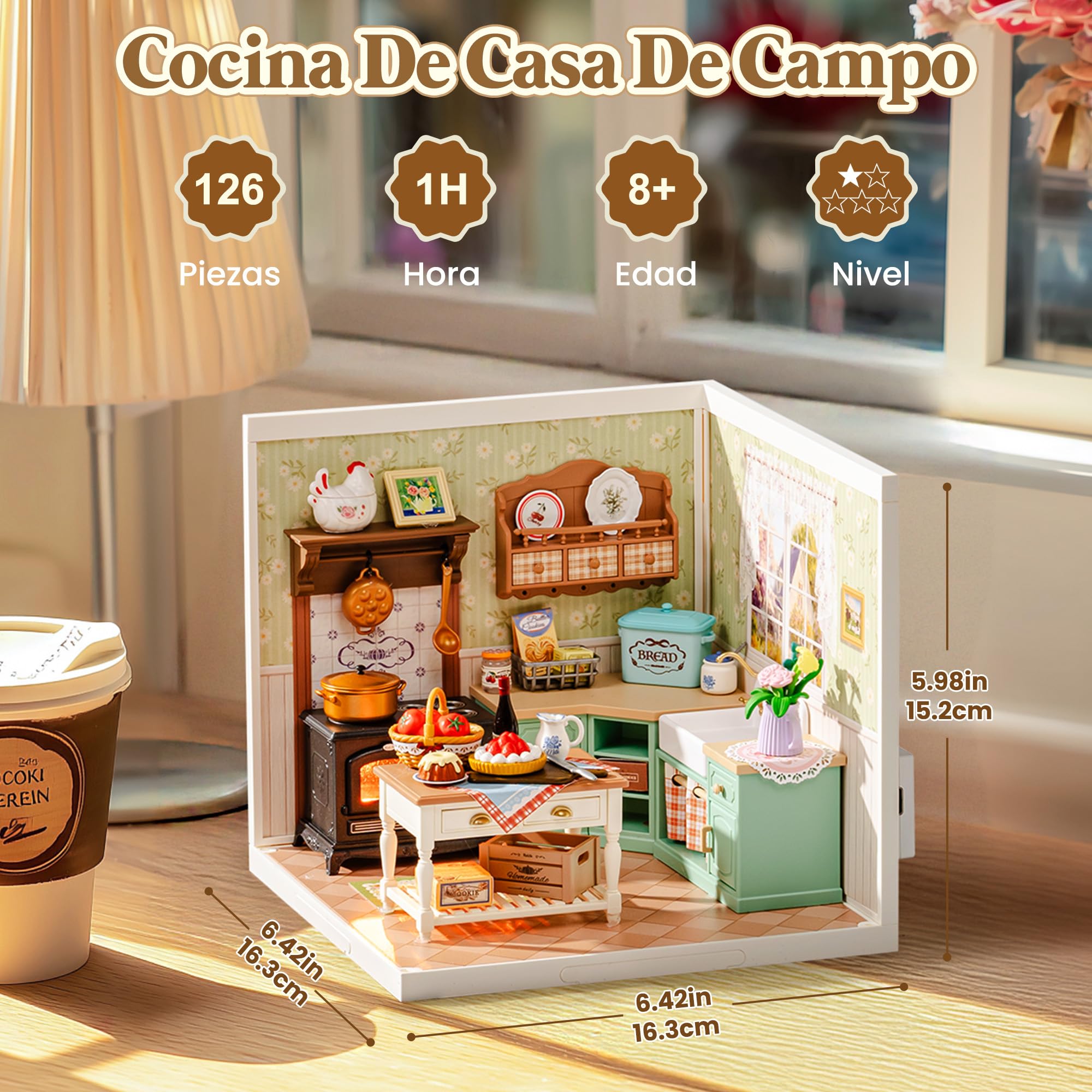 Rolife Super Creator Maquetas DIY Miniature House Kit Casas Miniaturas para Montar Maquetas Madera para Construir Adultos Caja Expositora Apilable Sin Pegamento Regalo Creativo (Farmhouse Kitchen)