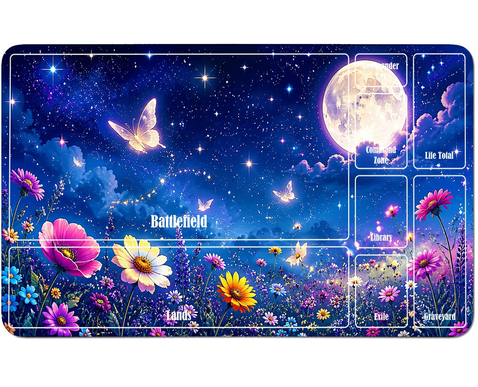 RWUTYTIUL Flower Moon Galaxy for MTG Playmat 24 X 14 Inch, Stitched Card Game Mat for Commander Board TCG RPG CCG Desktop Tablet Mouse Pad for Enthusiasts Playing Accessories