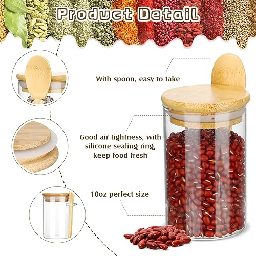 Miniatura 3 de 12 juegos de tarros de vidrio con tapas y cucharas de bambú, recipientes herméticos de vidrio de borosilicato, recipientes de almacenamiento de