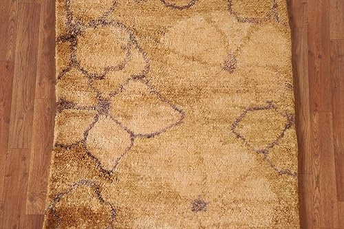 Miniatura 5 de Modern Collection - Alfombra abstracta de 3 x 5 pulgadas, anudada a mano/tejida a mano, alfombra floral amarilla y dorada, alfombra oriental de yute