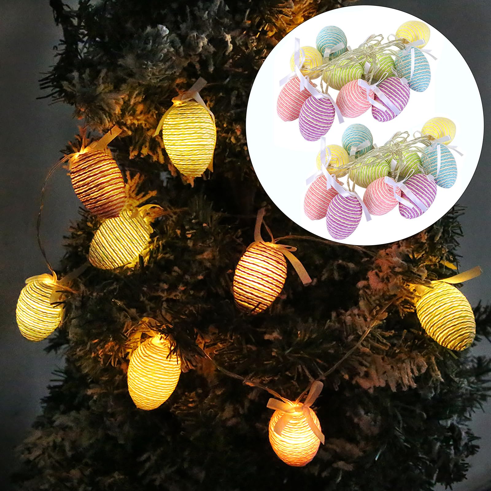 2 Pack LED Lichterkette Ostern, 20 er LED Osterlichterkette, Bunte Ostereier zum Aufhängen LED Osterbeleuchtung, Ostereier Deko Draußen Osterdeko Girlande Garten Outdoor Ostern Frühling Party (Farbe)
